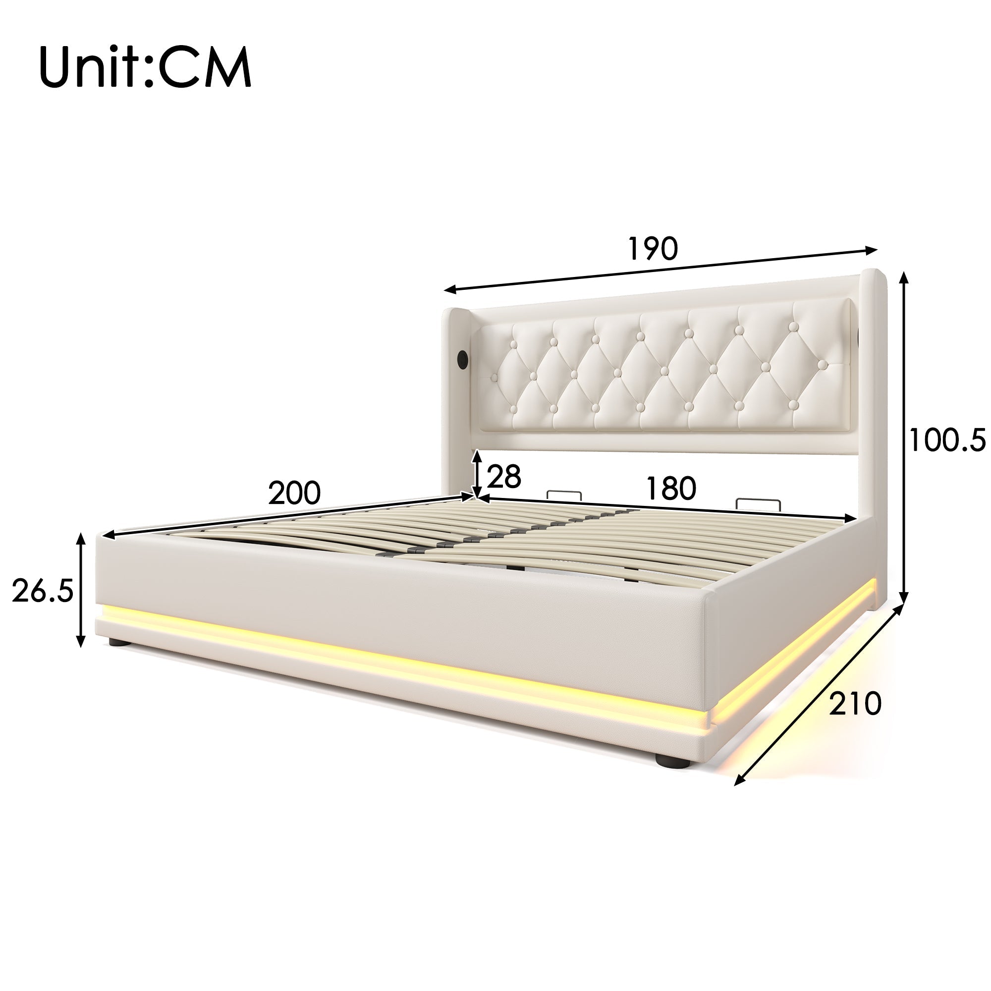Logidon gestoffeerd bed 180x200 cm wit hydraulische opbergruimte USB C