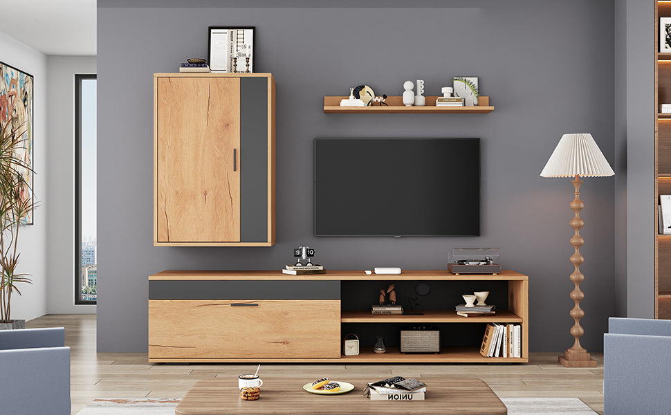 Logidon TV wandmeubelset 140 cm driedelig hout zwart