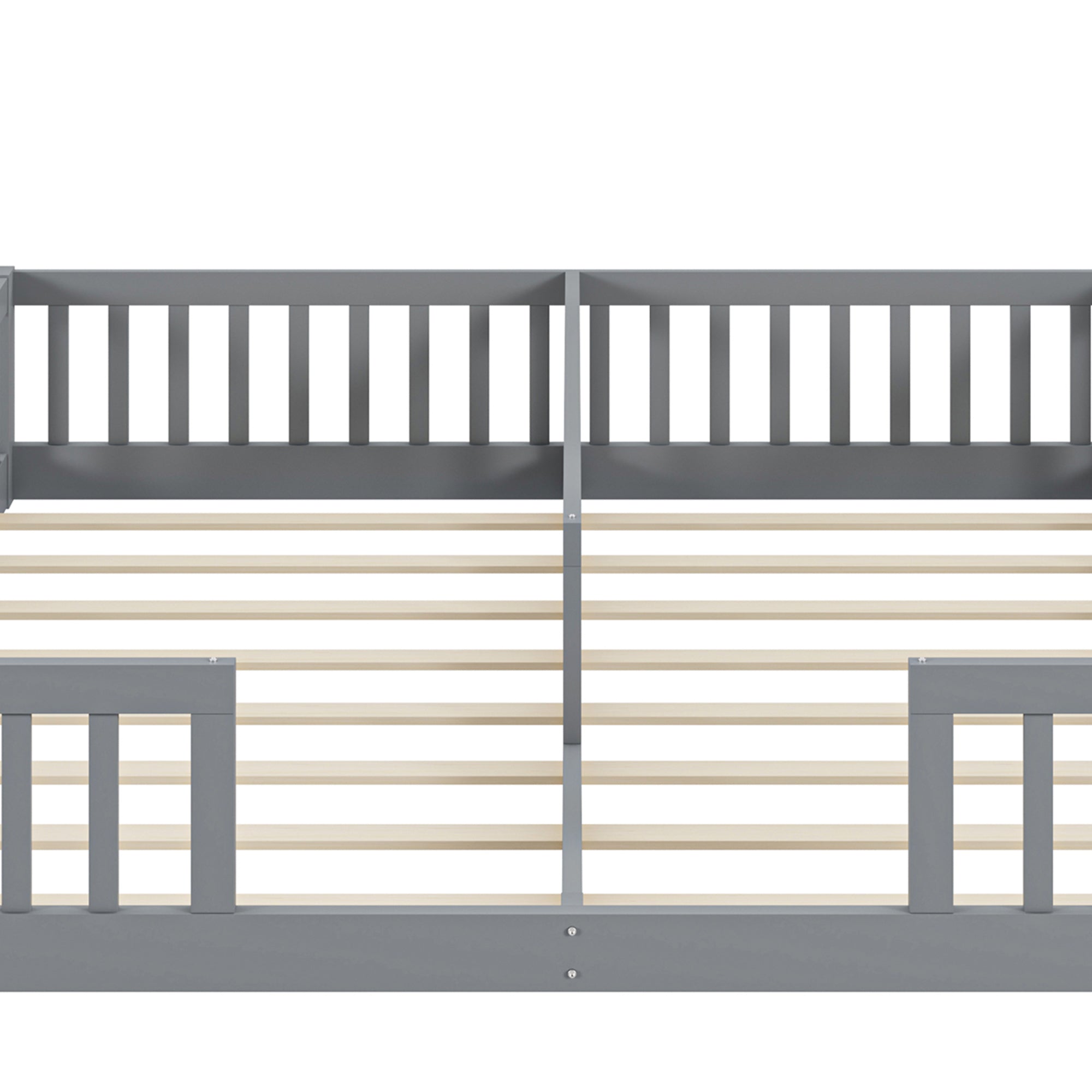 Logidon gestoffeerd bed 90x200 grijs met veiligheidsrailing lattenbodem