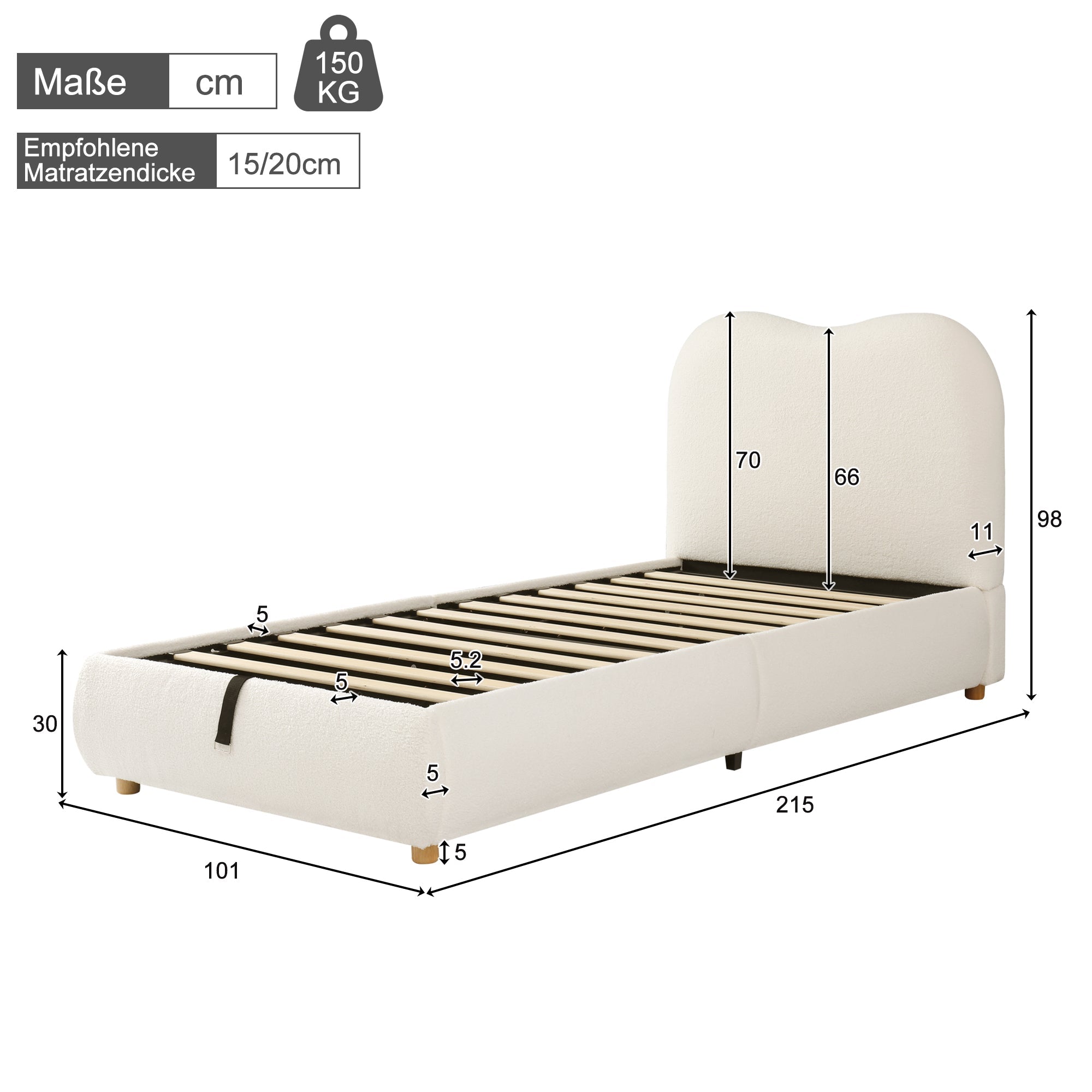 Logidon Hydraulisch Kinderbed 90 x 200 cm met Opbergruimte Beige Bouclé