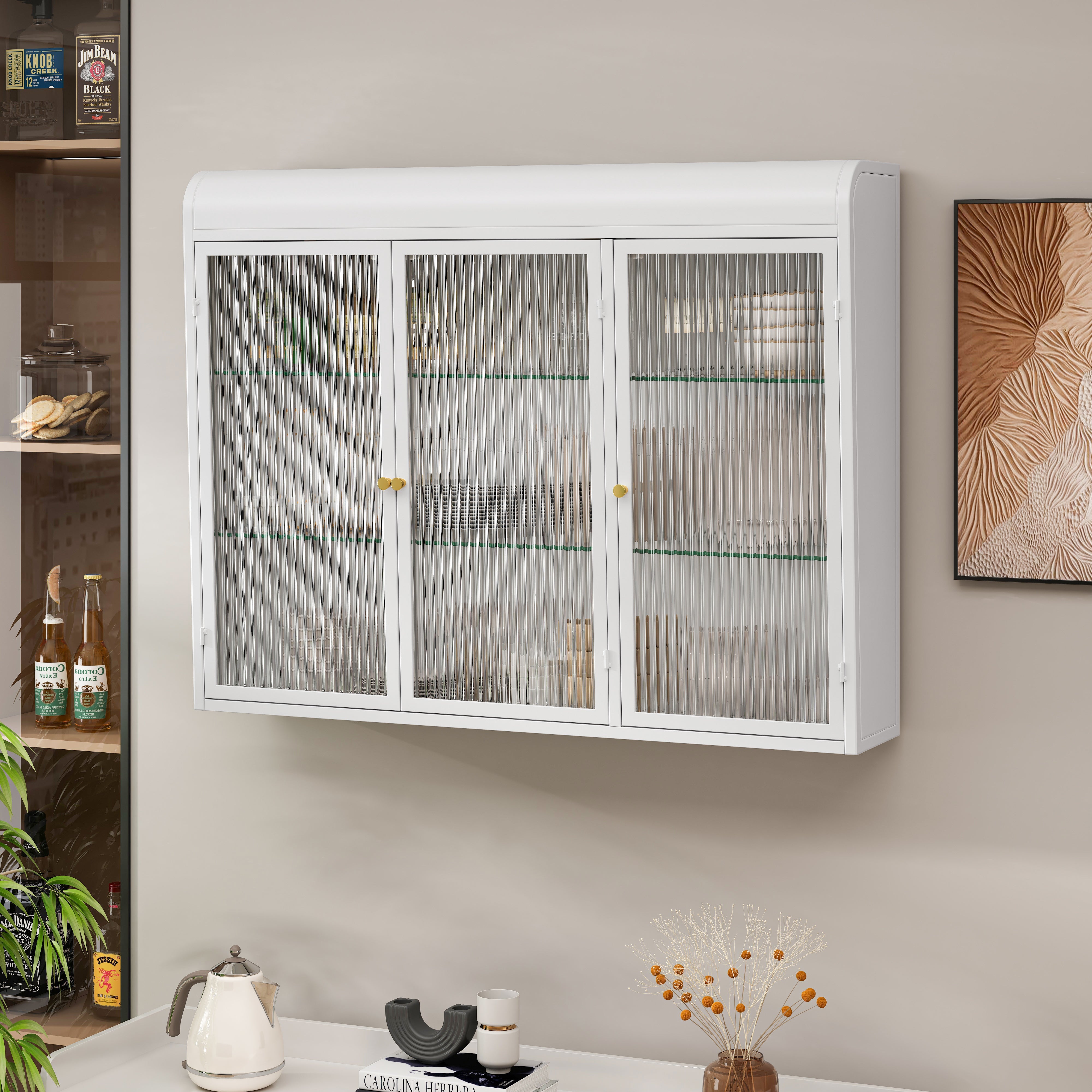 Logidon wandvitrinekast 3 deuren gebogen glas wit 90x20x70 cm