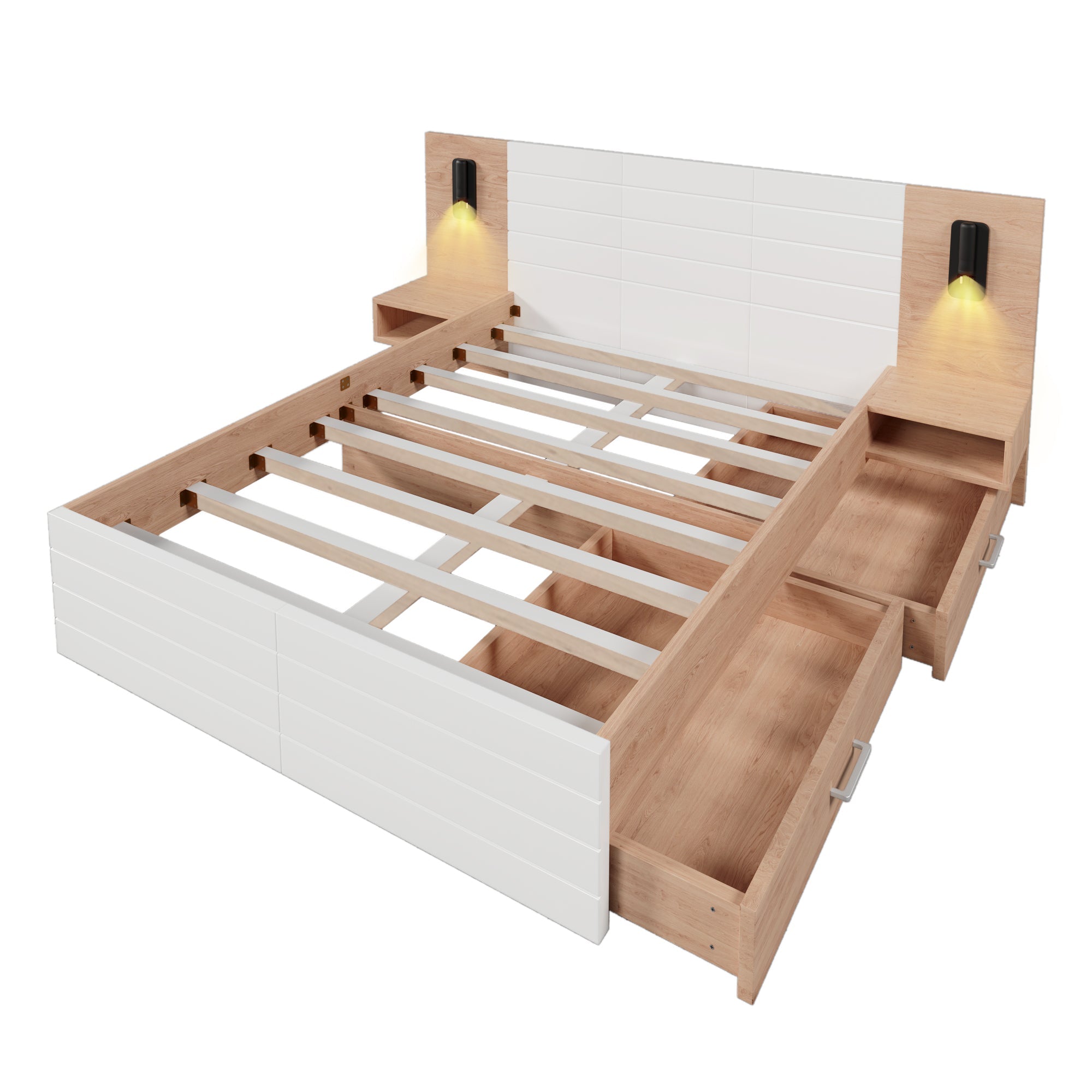 Logidon tweepersoonsbed 160x200 cm in wit eikenhout met 2 laden