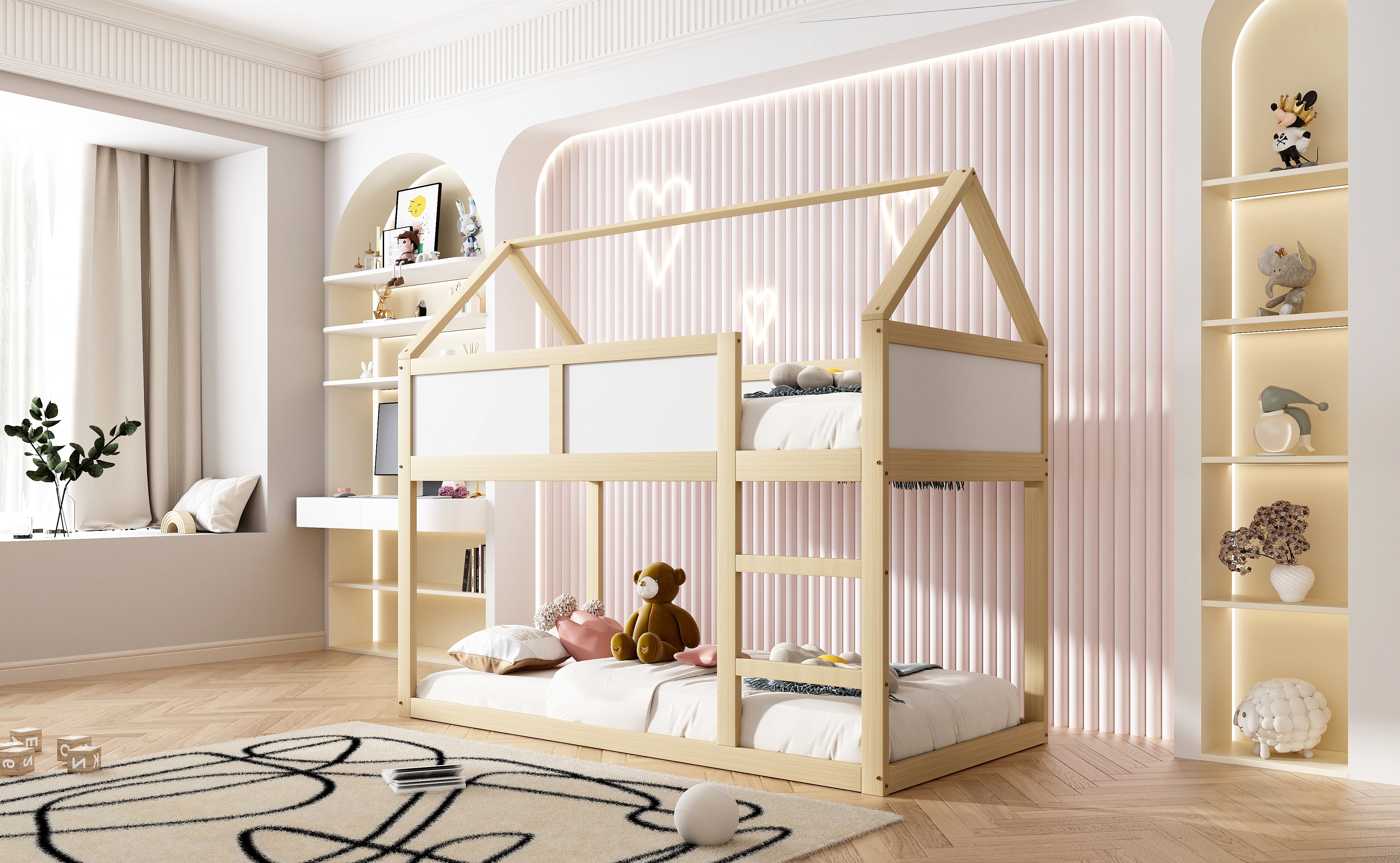 Logidon stapelbed kinderbed 90x200 cm lage hoogslaper met trap beige