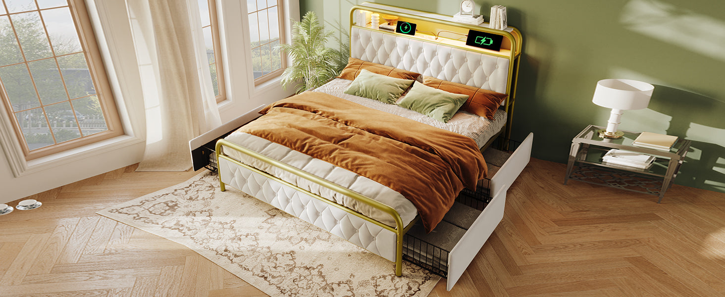 Logidon gestoffeerd bed 140x200 wit fluweel USB Type C oplaadfunctie
