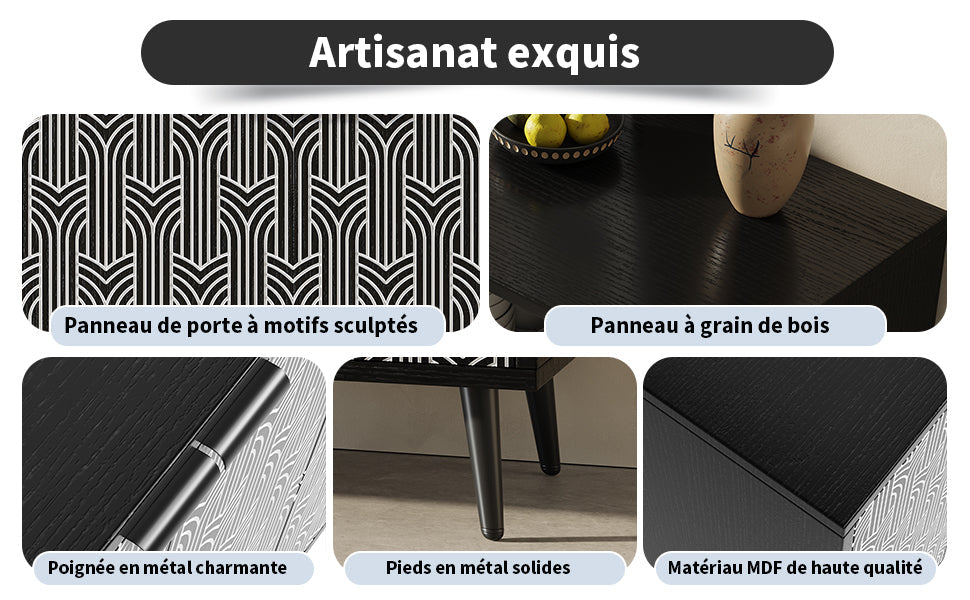 Logidon eetkamerkast 120x35x78 cm zwart met visgraatmotief