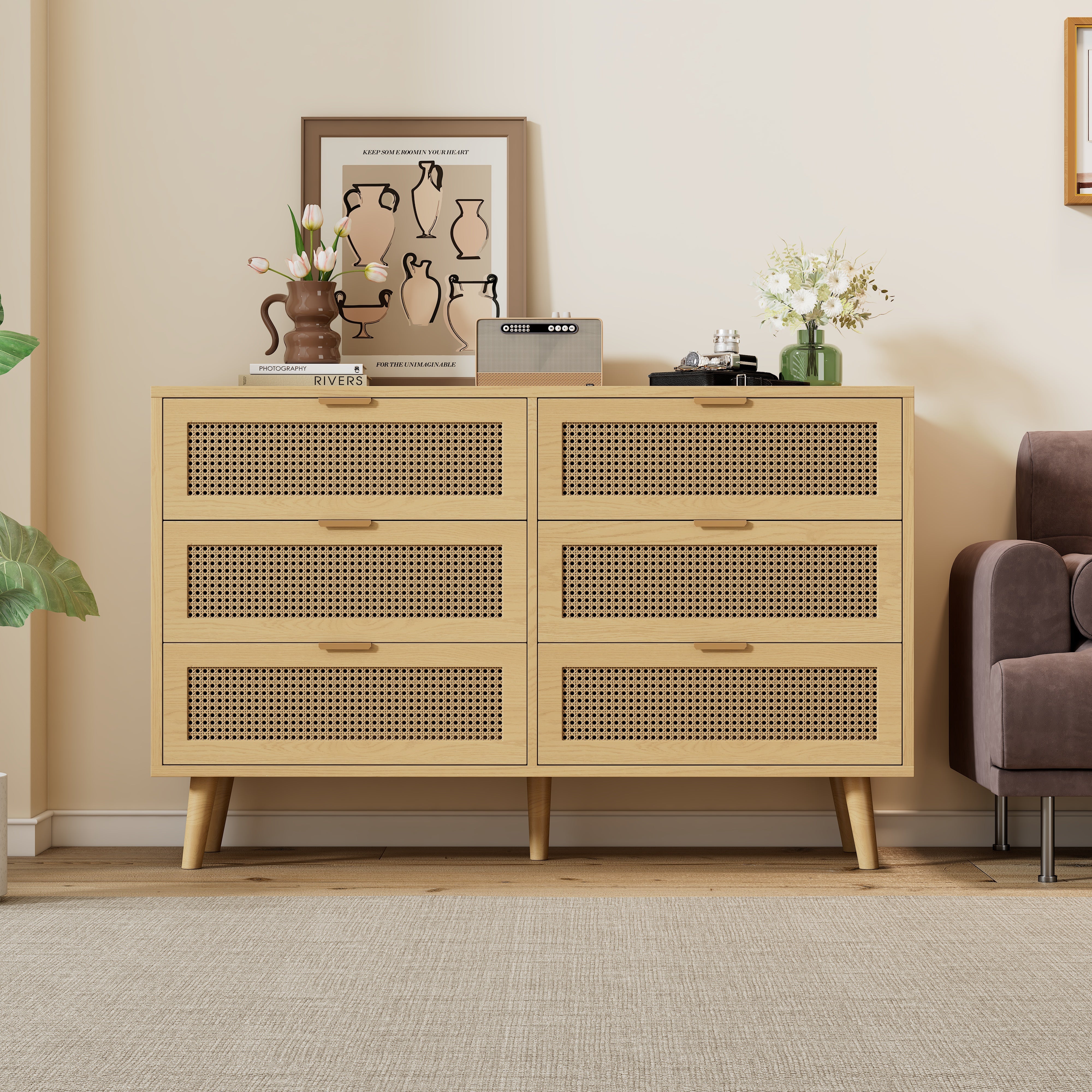 Logidon Ladekast 6 Laden Eiken Dressoir B120 H76,5 D40 Cm