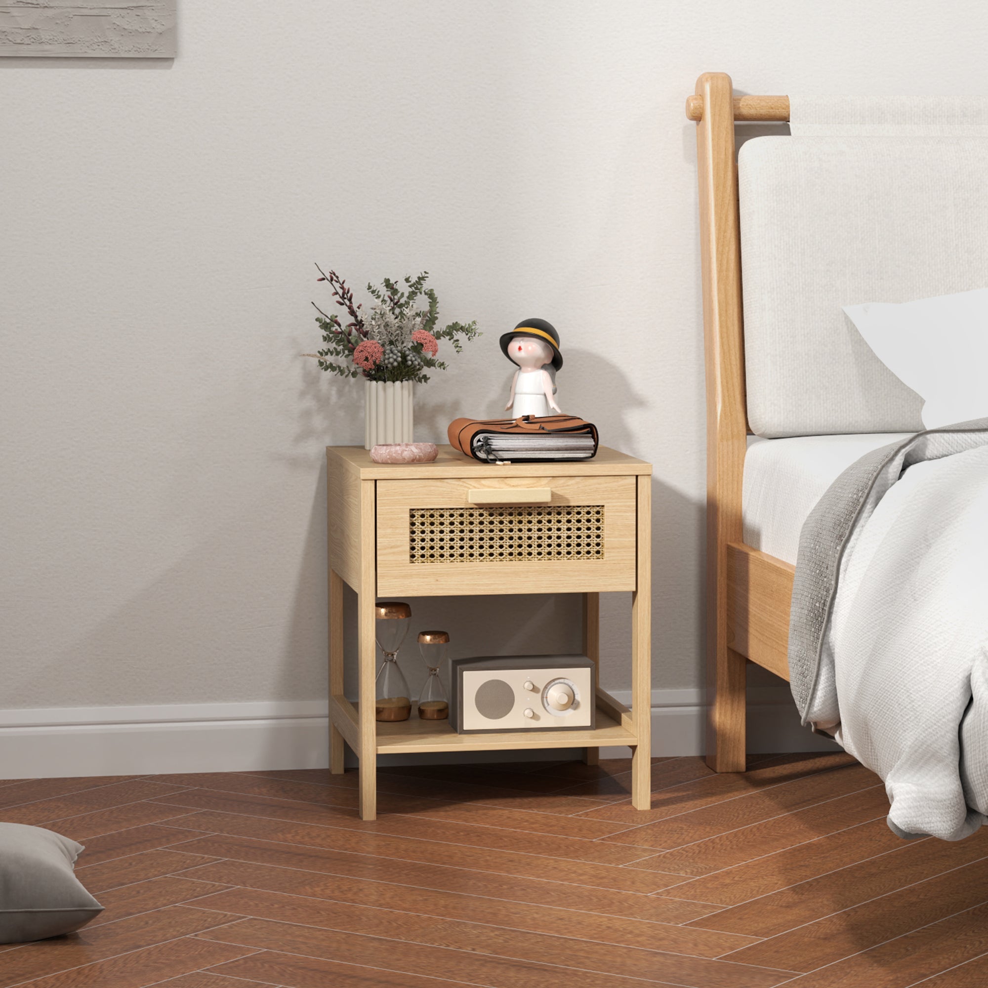 Logidon nachtkastje rotan design naturel 40x40x48 cm met lade