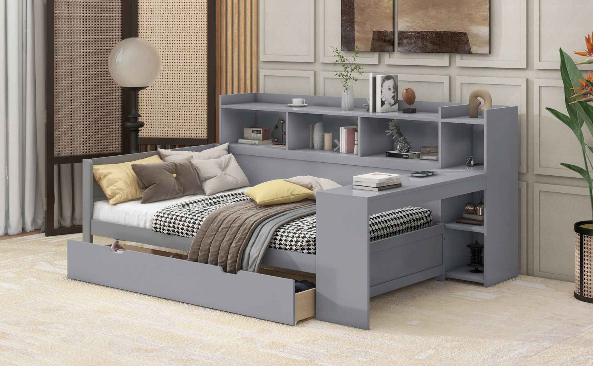 Logidon sofa bed 90x200 gray USB port 2 drawers