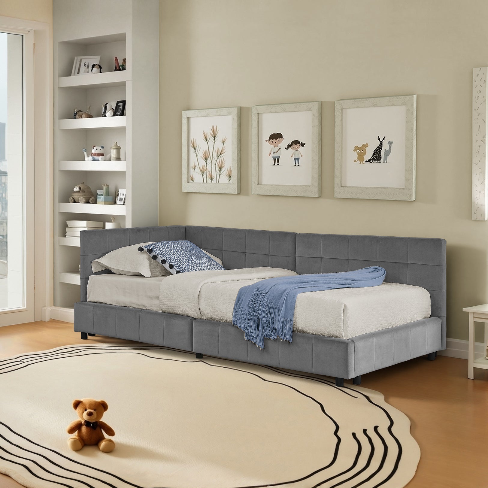 Logidon single bed 90x200 cm velvet dark gray high back