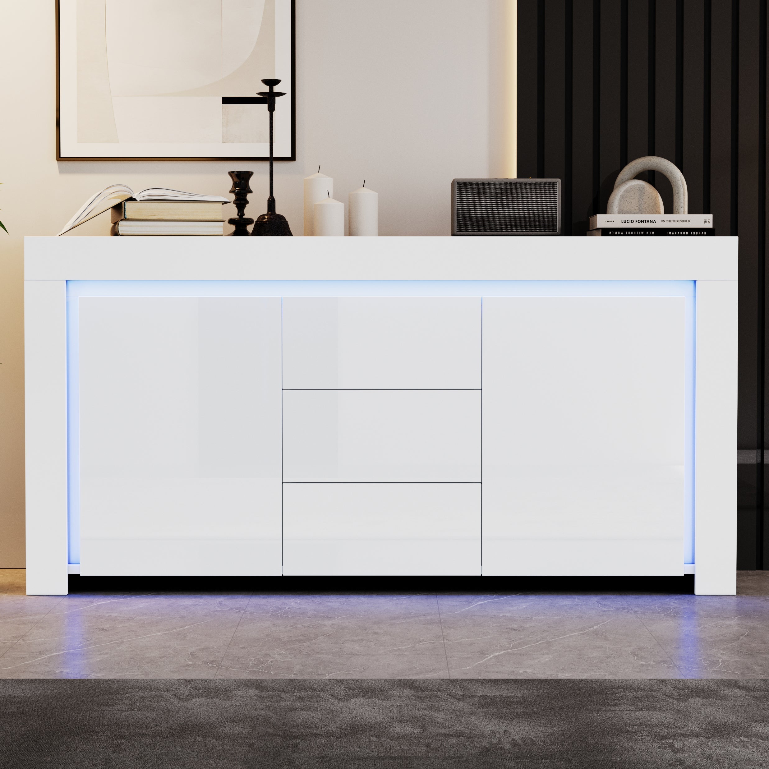 Logidon wit hoogglans dressoir 140x40x65 cm met LED verlichting