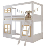 Logidon stapelbed 90x200 wit naturel met vierzijdig hekwerk