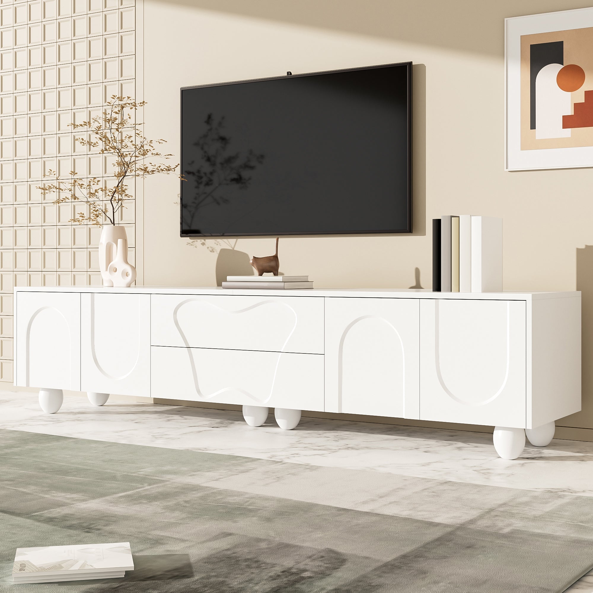 Logidon TV-meubel 180 cm wit met massief houten poten Minimalistisch