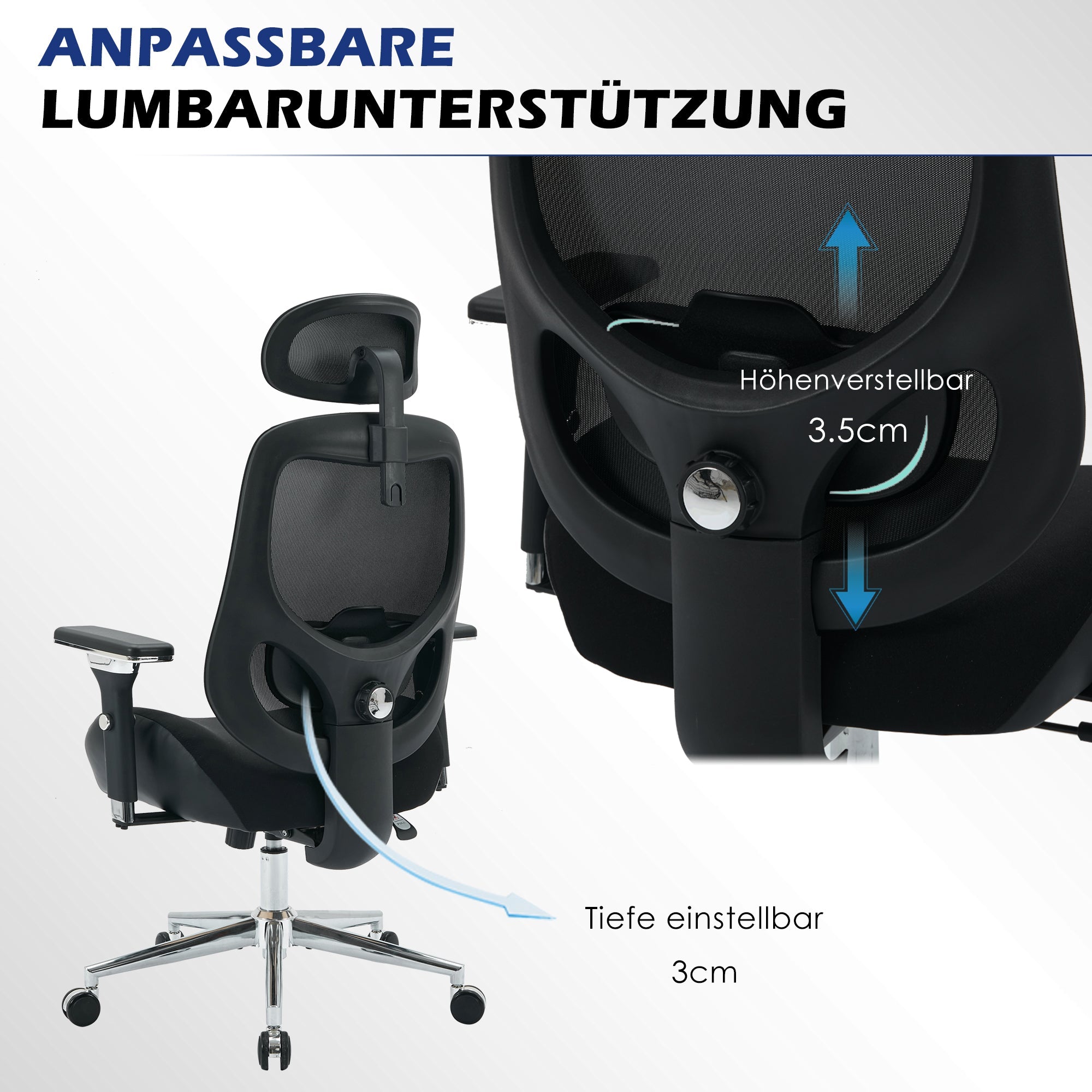 Logidon Ergonomische Bureaustoel Mesh Hoge Stoel met 4D Armleuningen Zwart