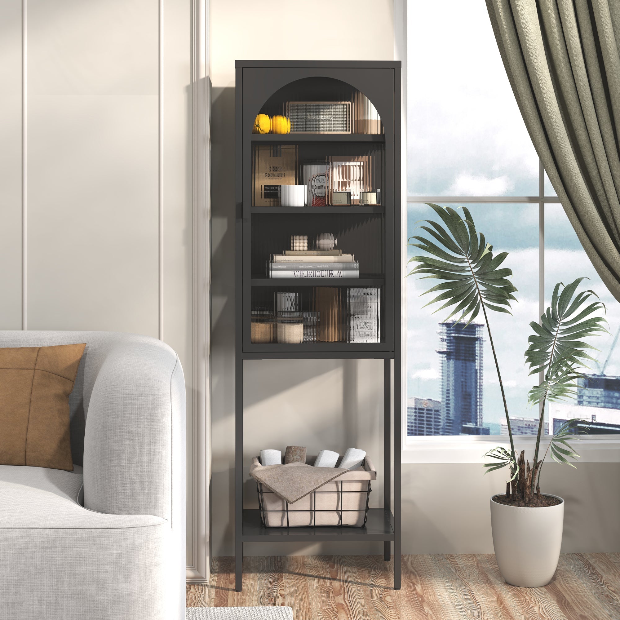 Logidon metalen vitrinedeur zwart 160x50x35 cm