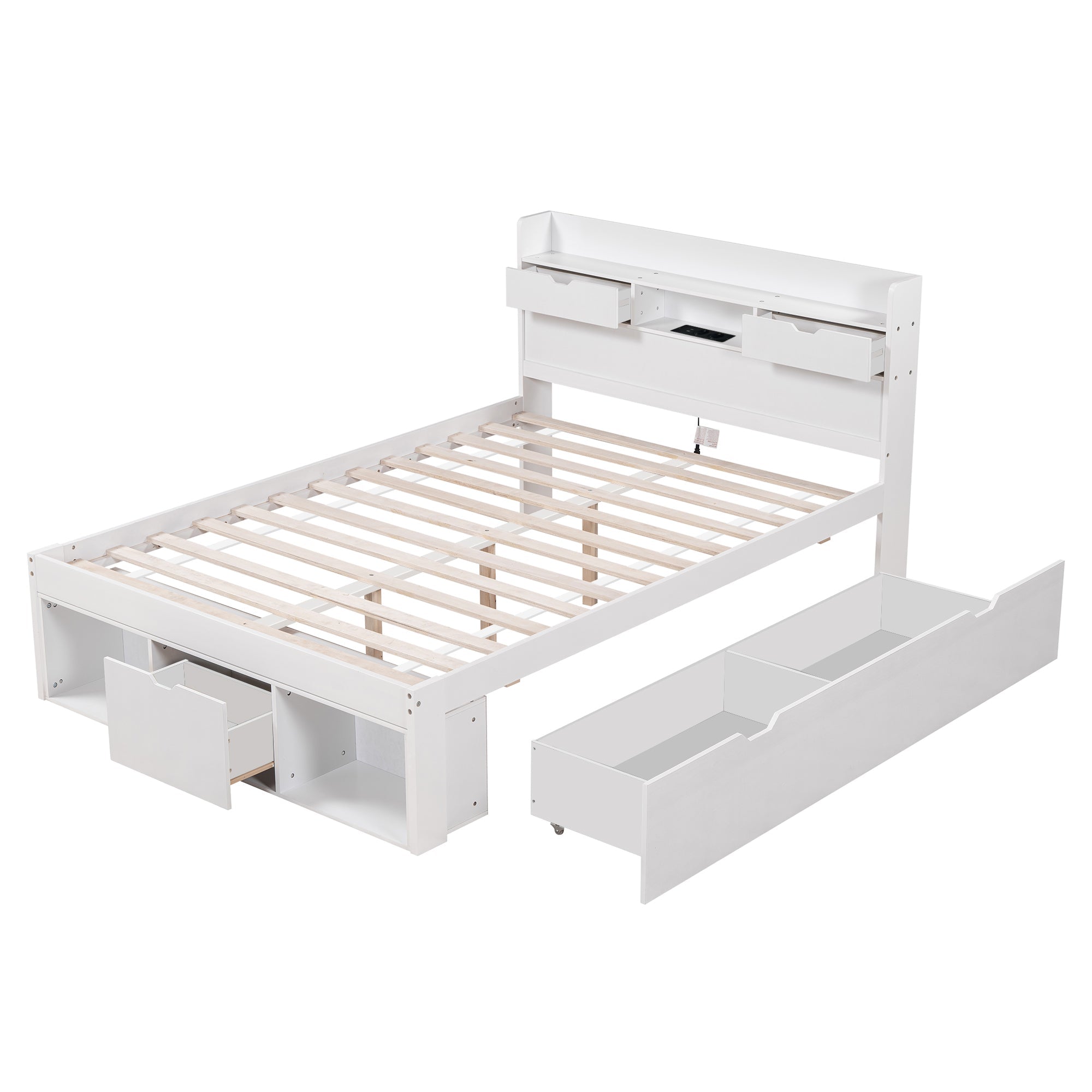 Logidon bed 135x190 cm met USB oplaadpunt en opbergruimte wit