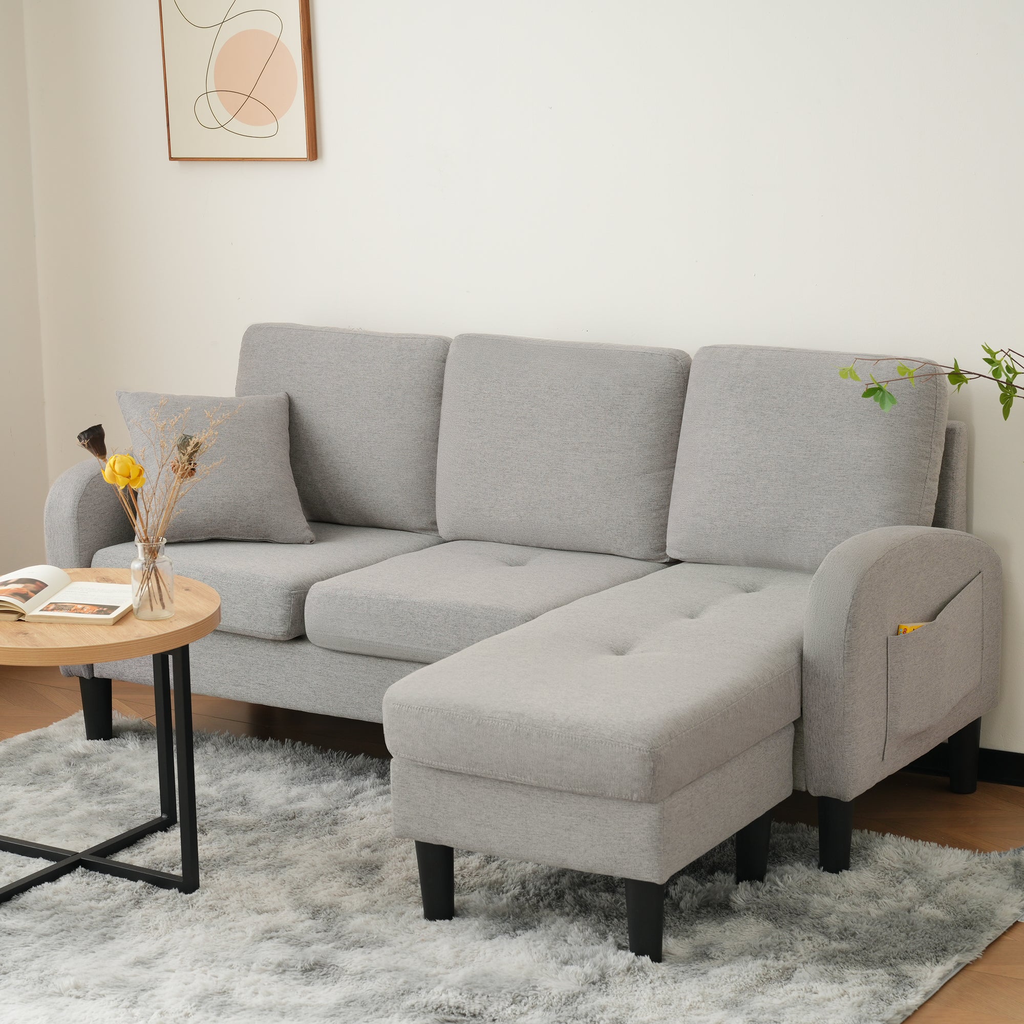 Logidon L-vormige hoekbank met chaise longue Grijs 185 x 118 cm