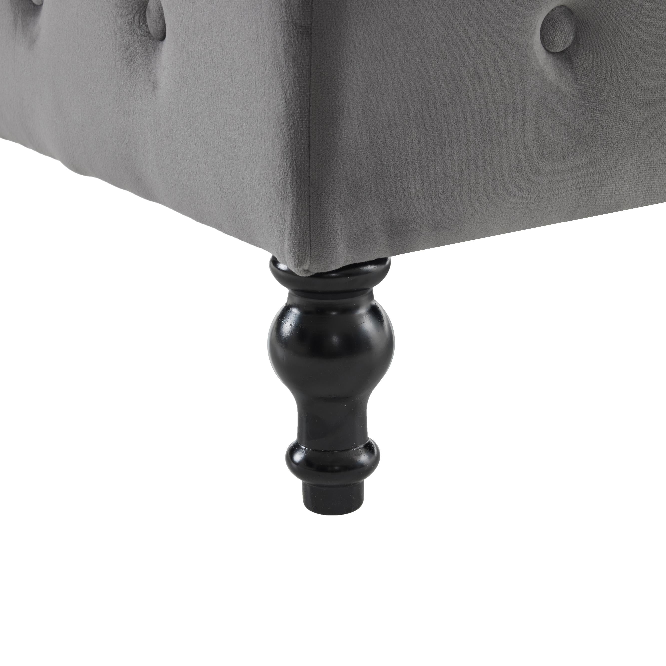 Logidon chaise longue bank grijs fluweel met opbergspijkerkop