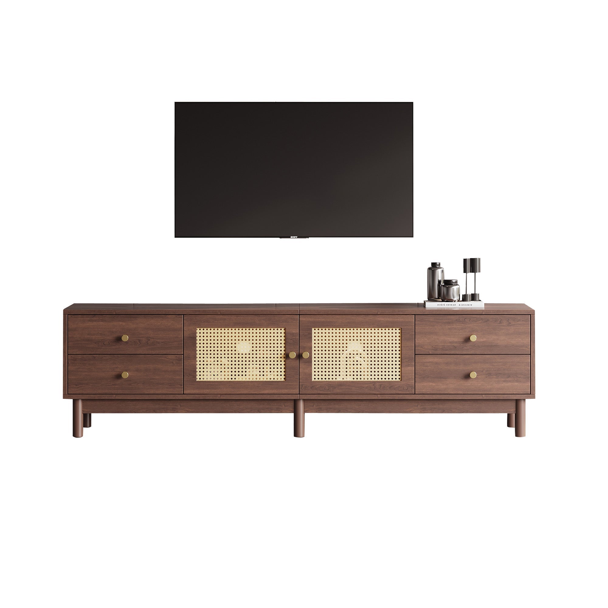 Logidon TV cabinet 180 cm dark wood look rattan doors cable management