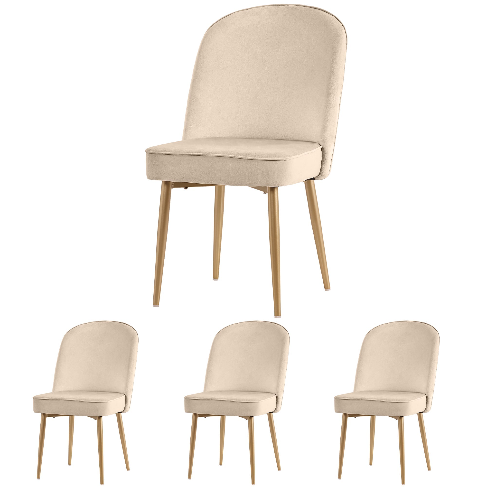 Logidon Set van 4 eetkamerstoelen beige fluweel gouden poten