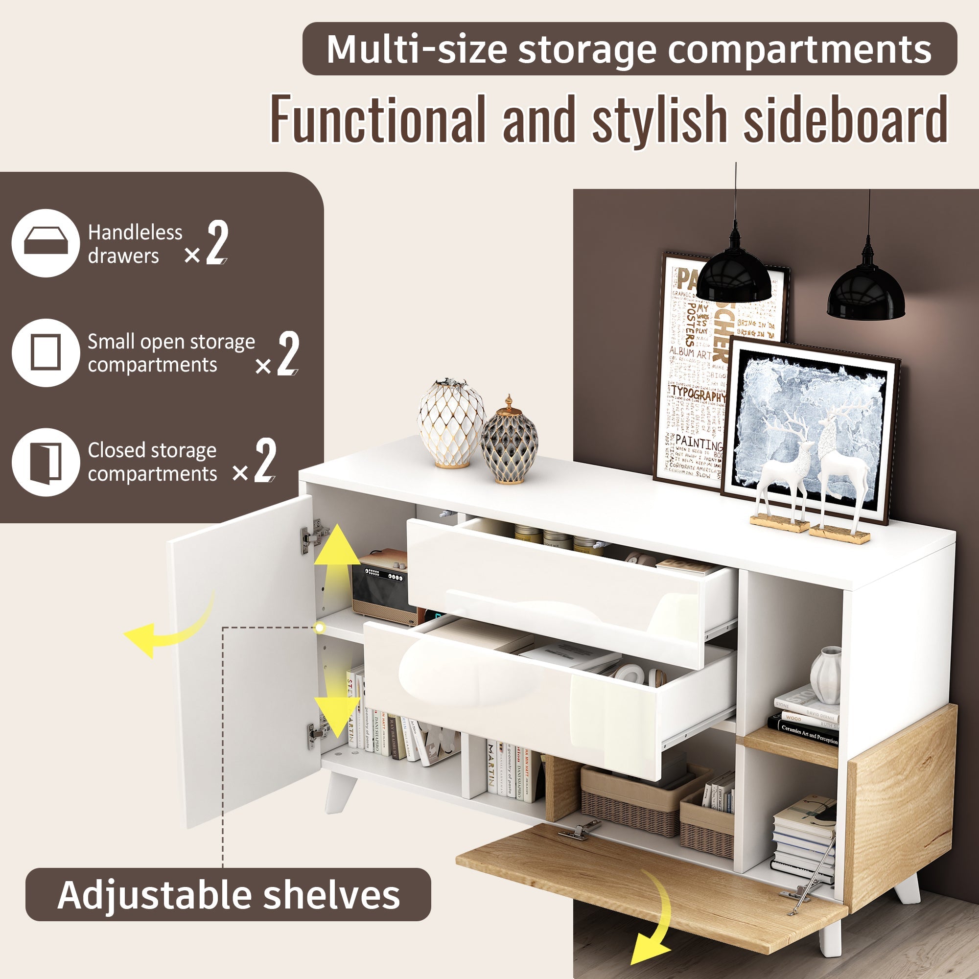 Logidon dressoir hoogglans wit 130x40x70 cm met opbergruimte