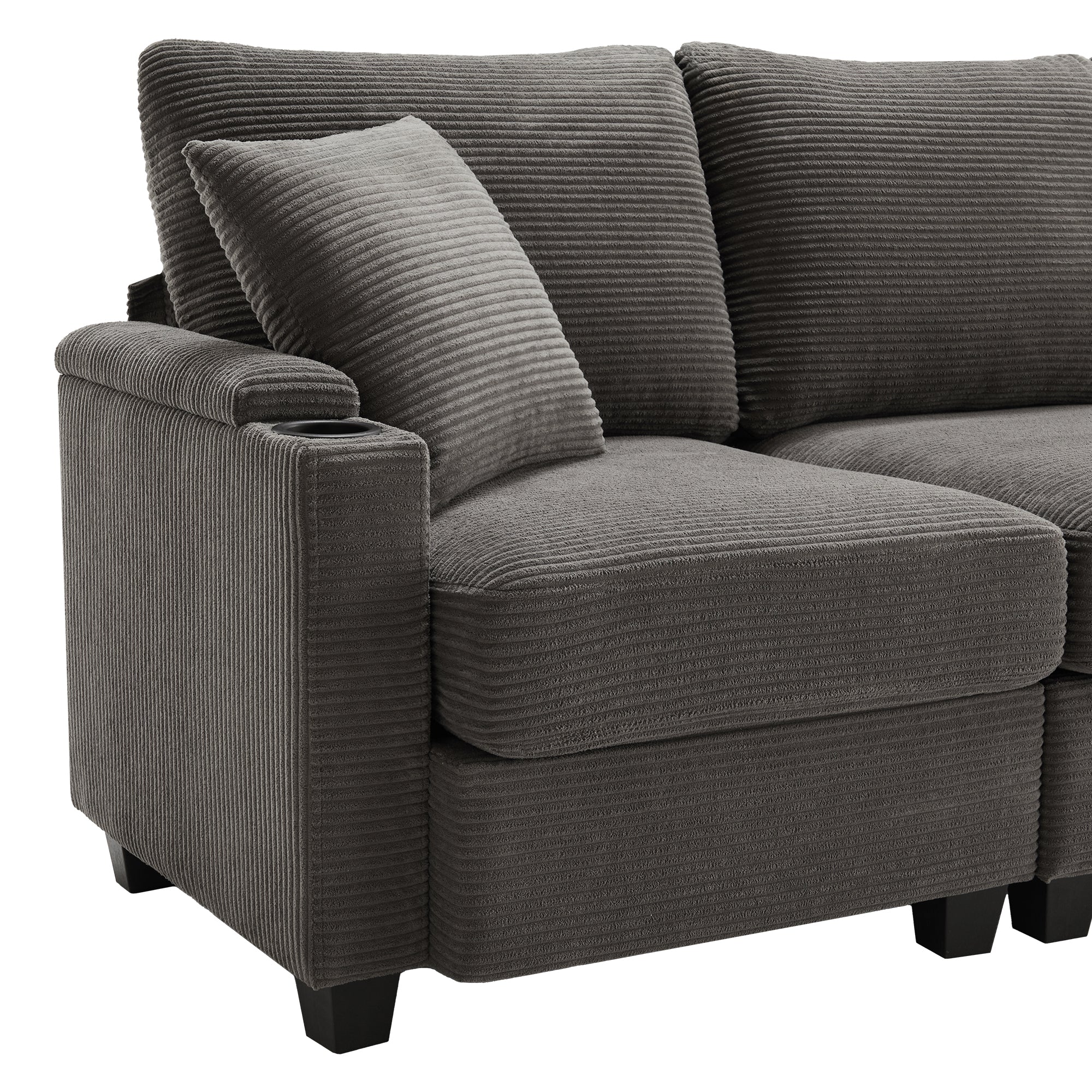 Logidon L-vorm Hoekbank Donkergrijs Corduroy Met USB-oplader
