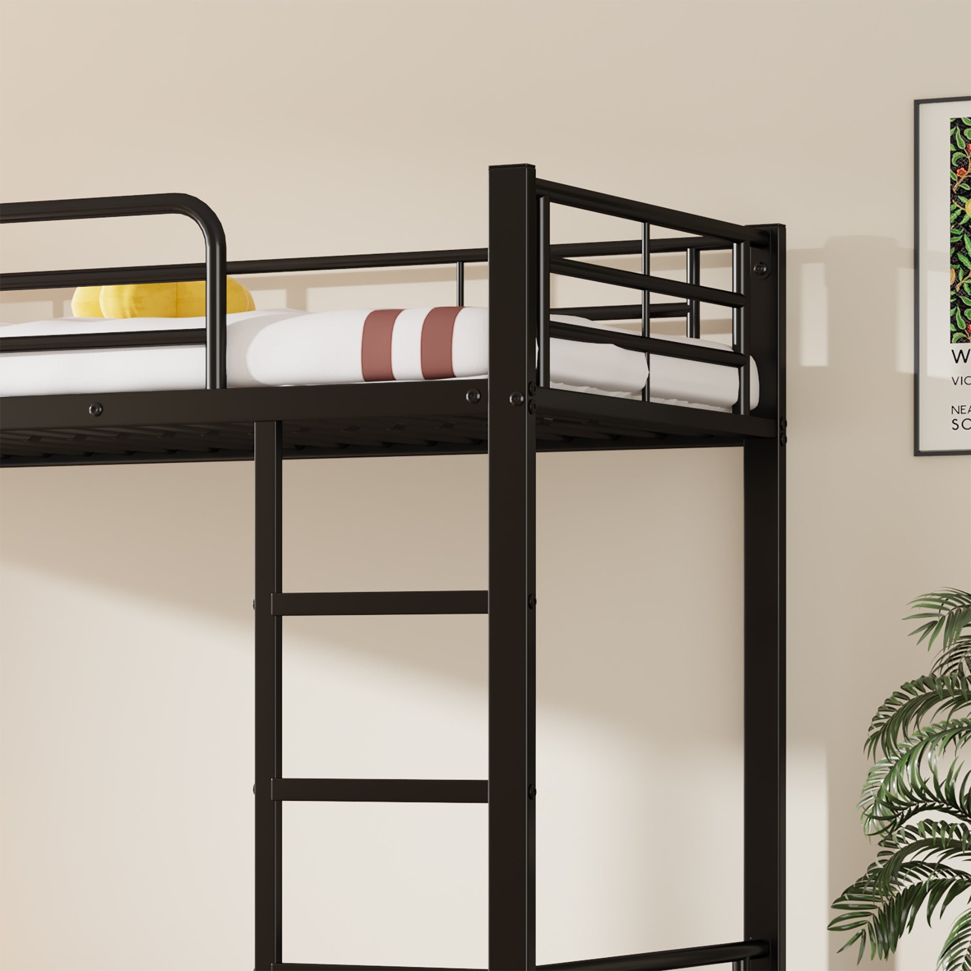 Logidon Stapelbed Ijzer Zwart 90x200 en 90x190 met uitschuifbaar bed