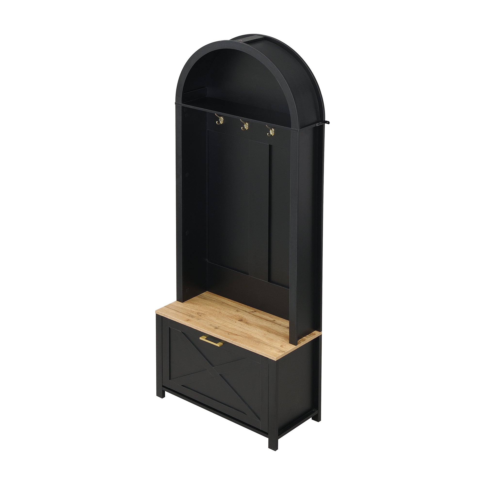 Logidon Garderobekast Zwart 75x35x195 cm Halboom met Schoenenrek