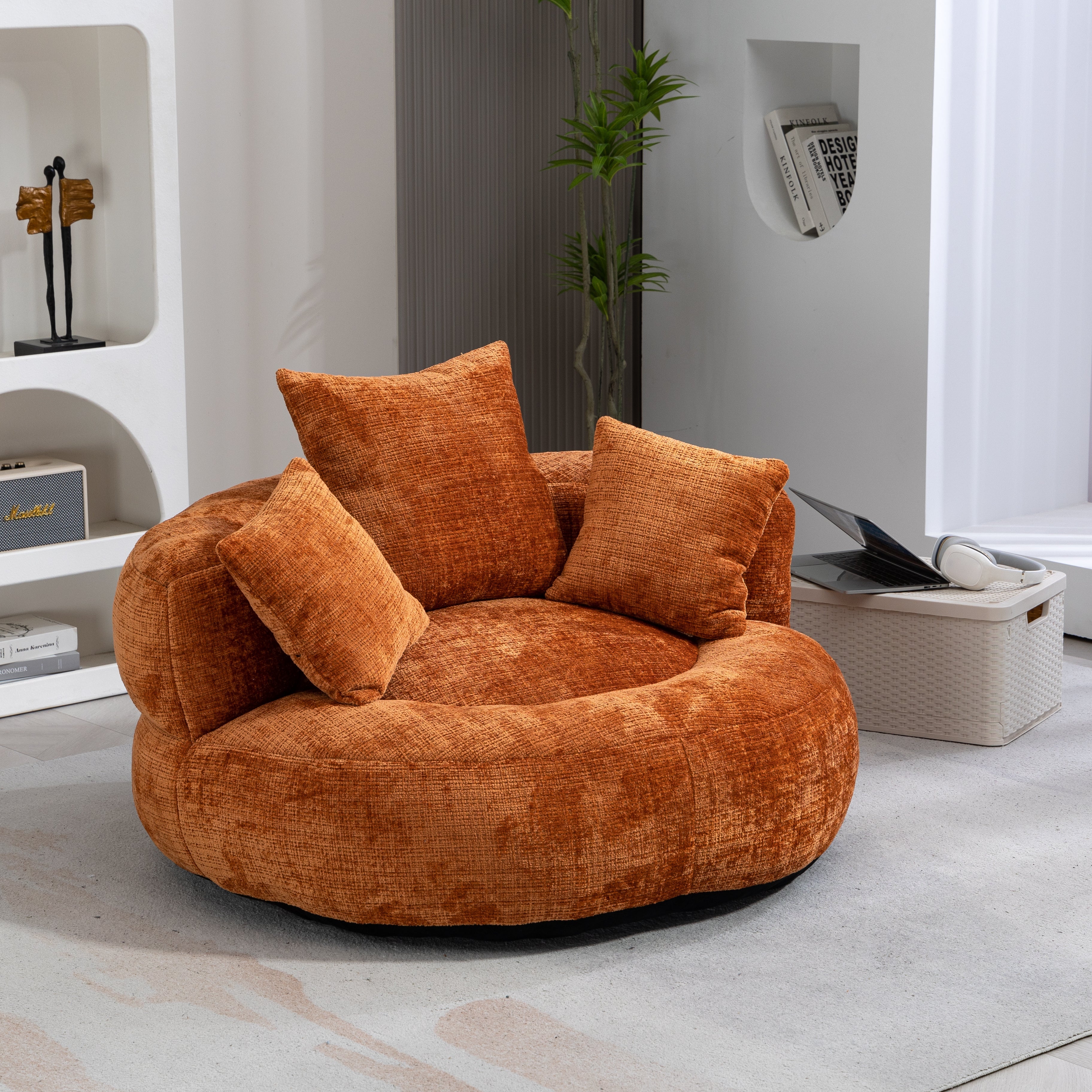 Logidon Lazy Sofa Oranje Chenille Comfort Ligstoel Met Hoge Rug