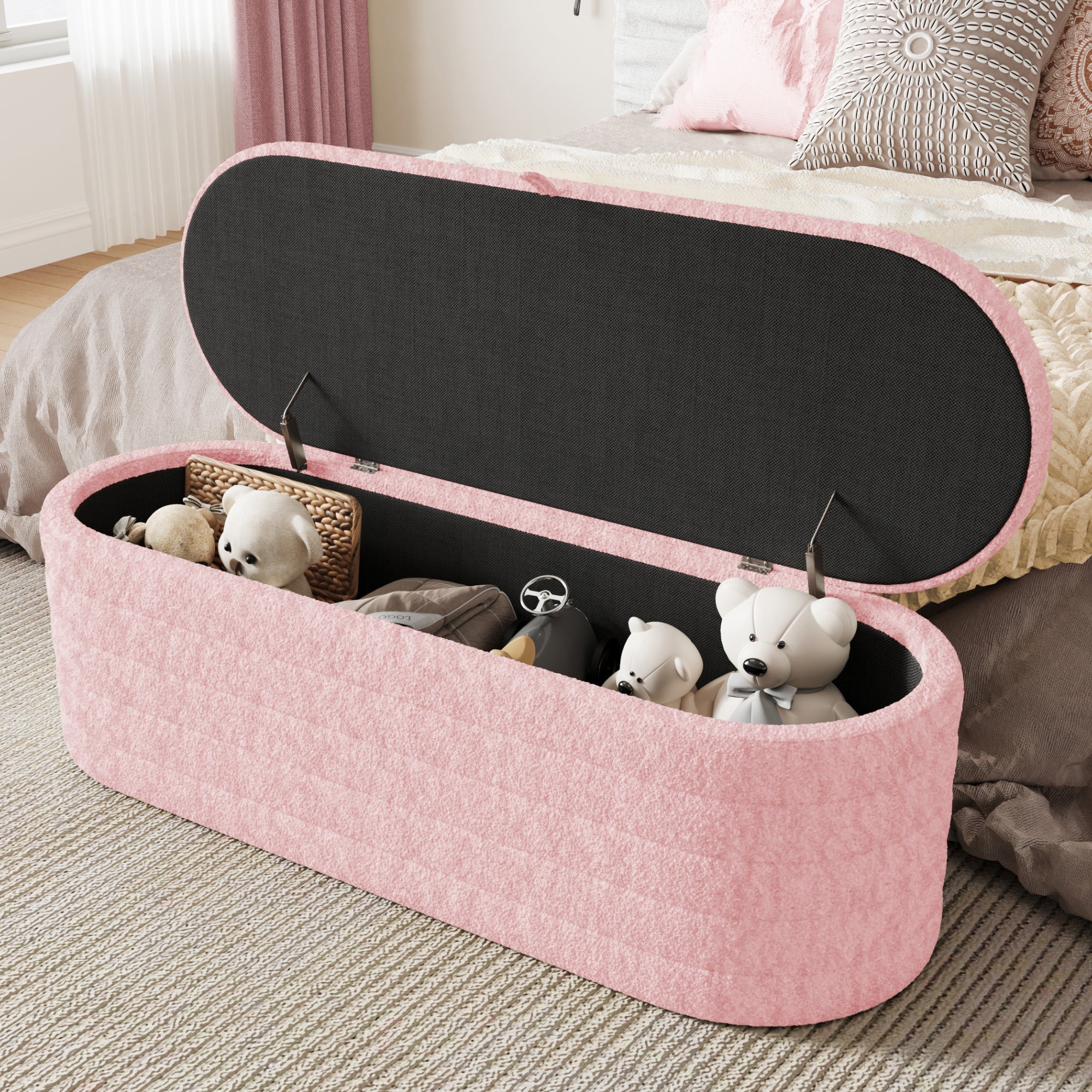 Logidon slaapbank en voetenbank 120x40 cm roze met opbergruimte