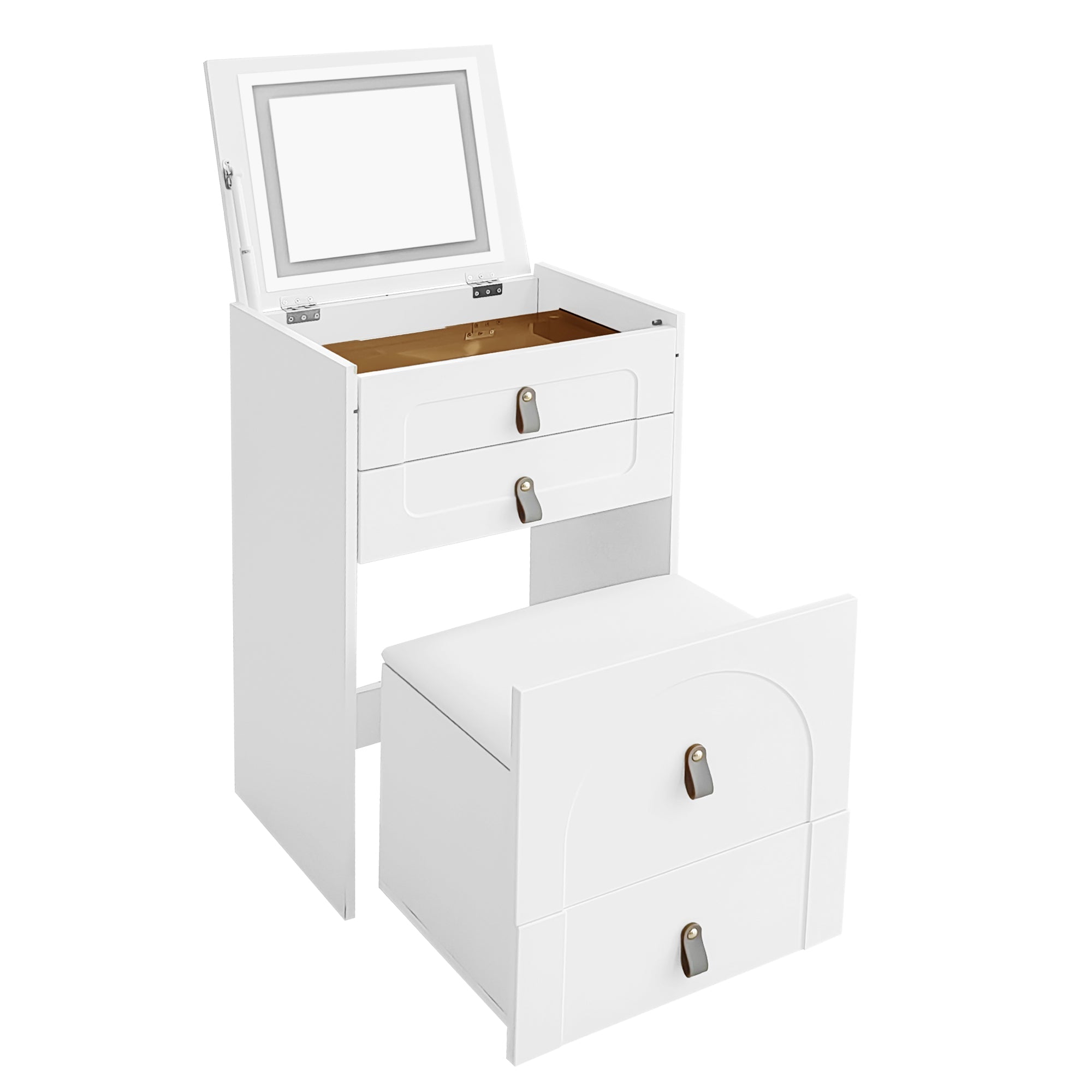 Logidon kaptafel met spiegel en LED-verlichting wit 3 lades