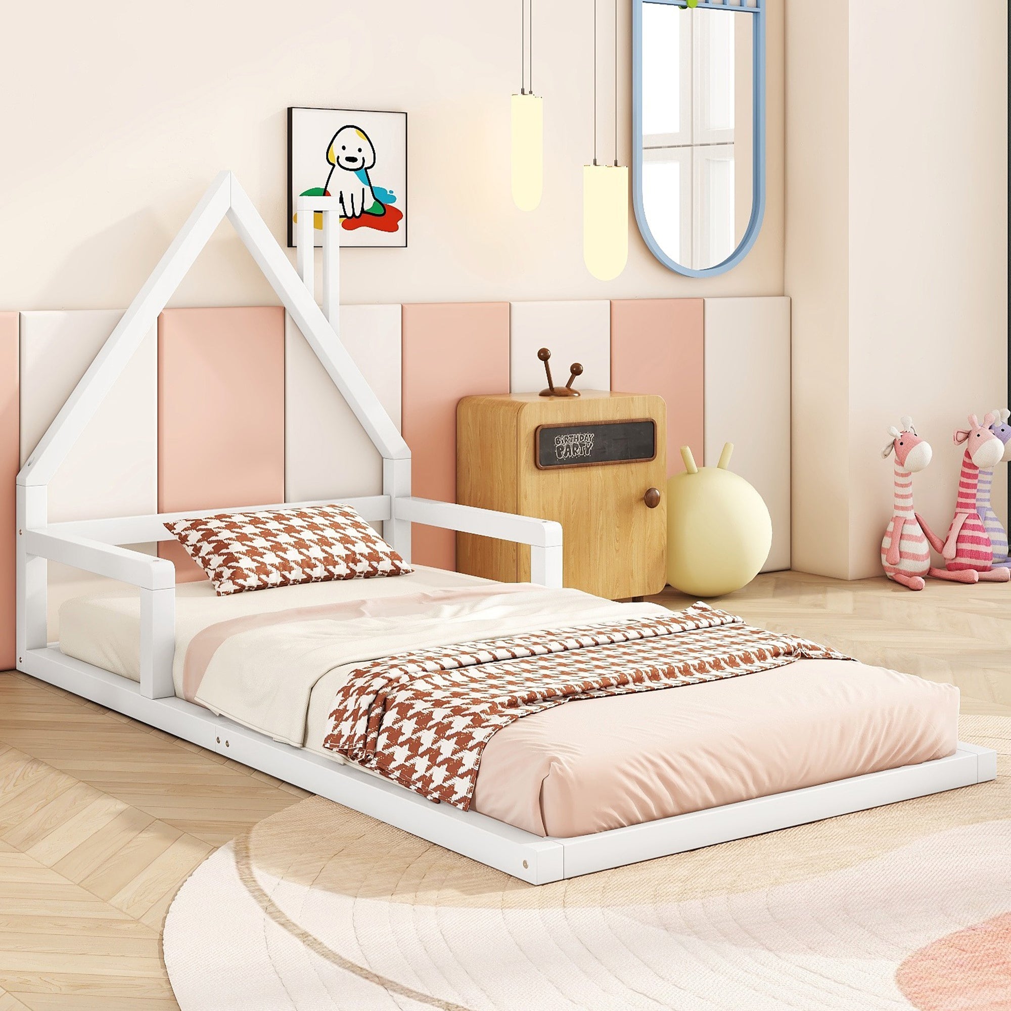 Logidon kinderbed 90x200 cm huisvorm plat bed massief grenen wit