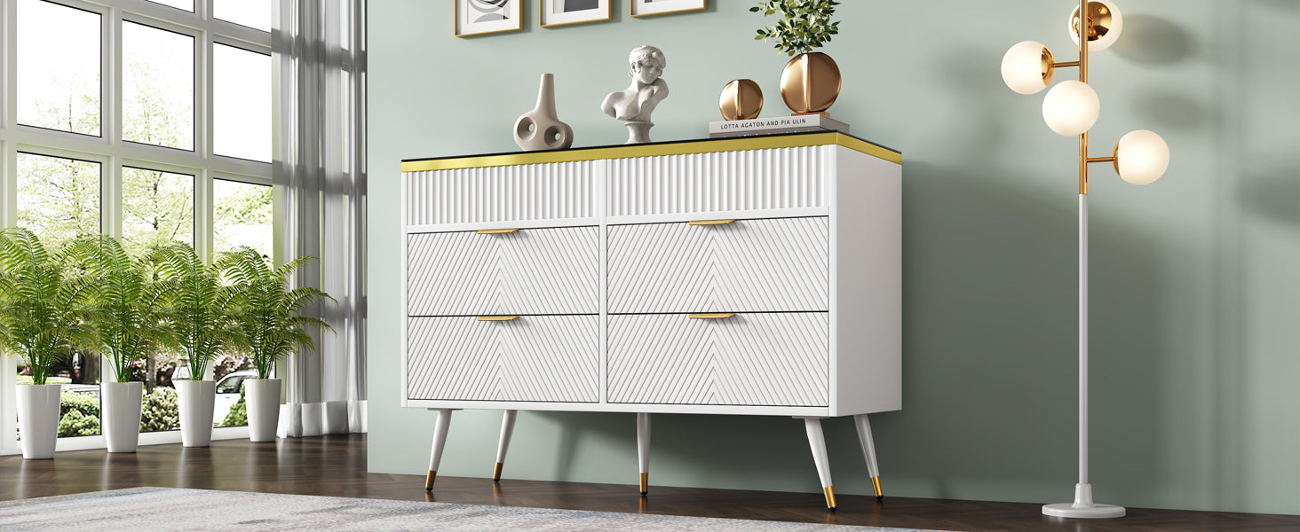 Logidon ladekast amber glazen dressoir 6 lades 120x40x76 wit