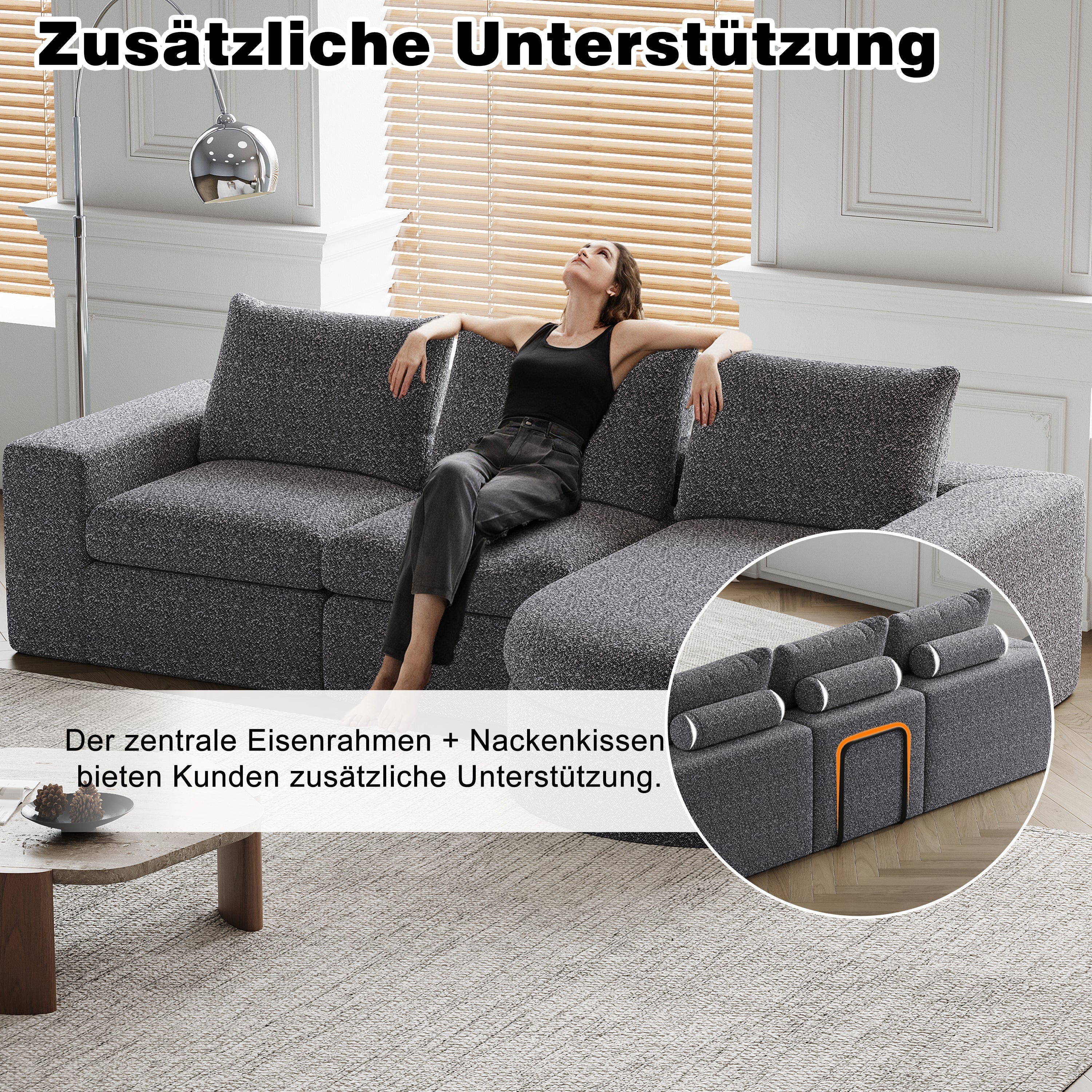 Logidon Chenille Bank met Loungebank en Ligpositie Grijs Fluweel