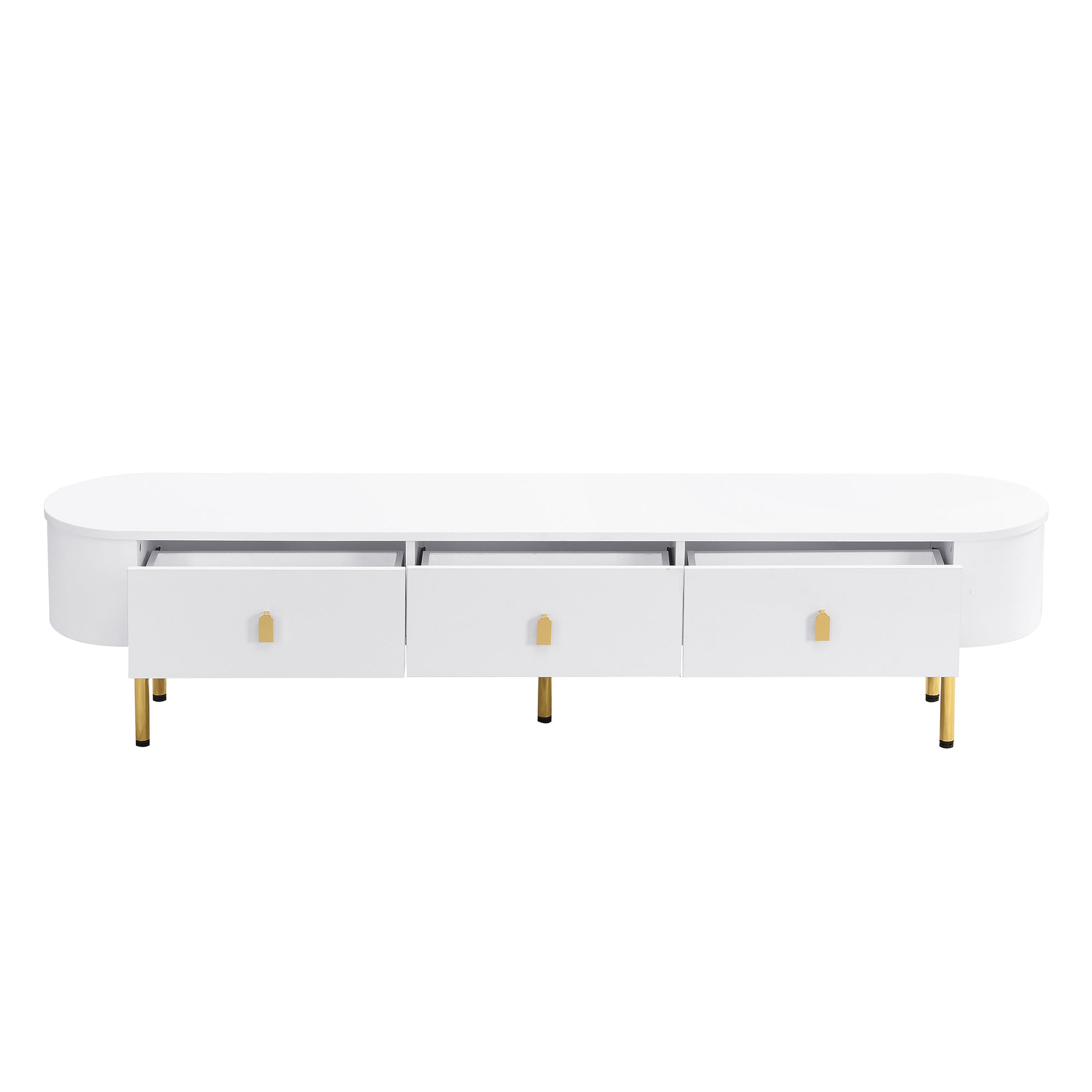 Logidon lowboard TV furniture 174 cm white glossy with golden handles