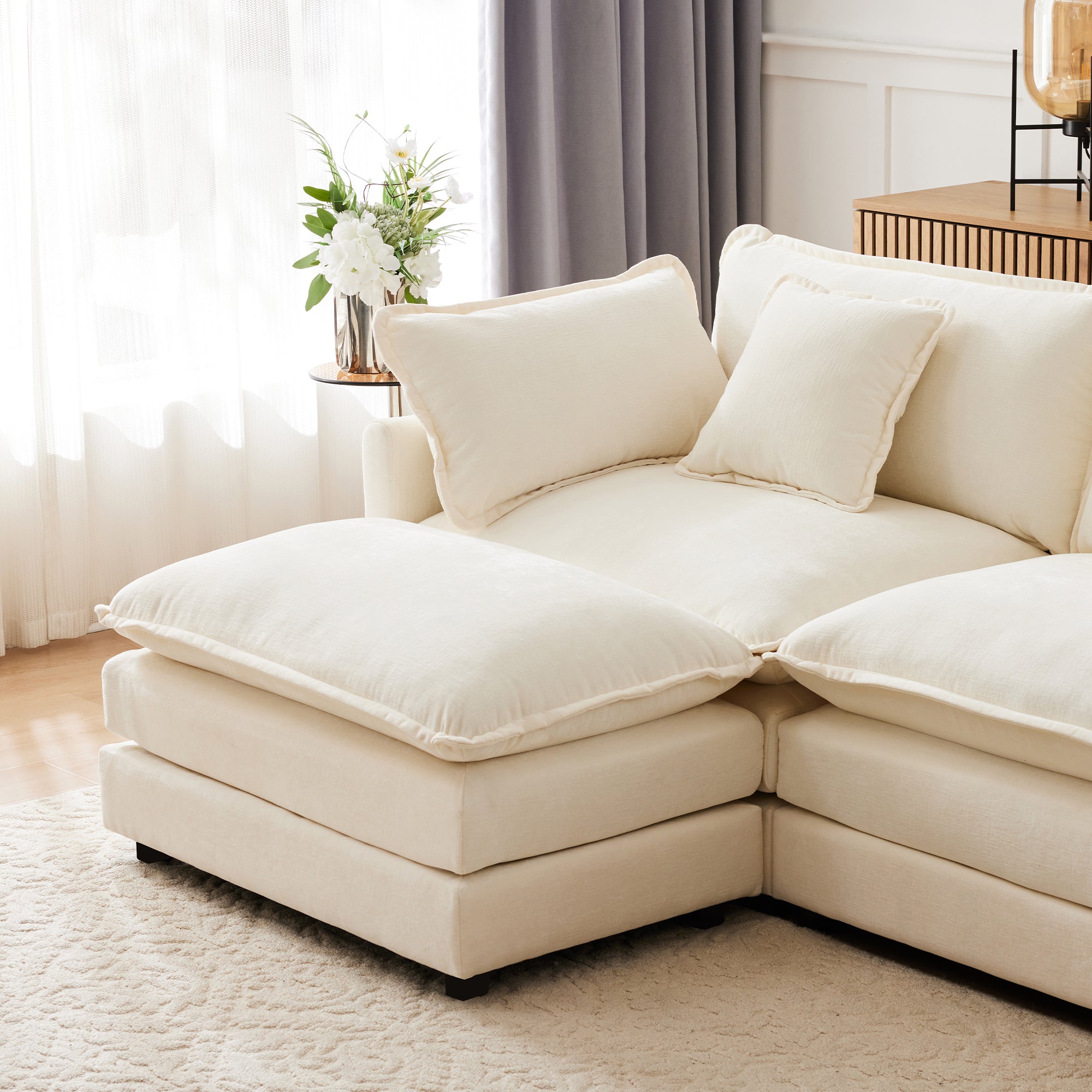 Logidon Driezitsbank Beige Chenille Met Voetensteun