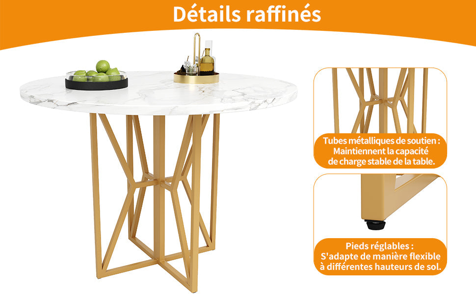Logidon ronde eettafel 80x80 cm marmerlook gouden poten 4-6 personen