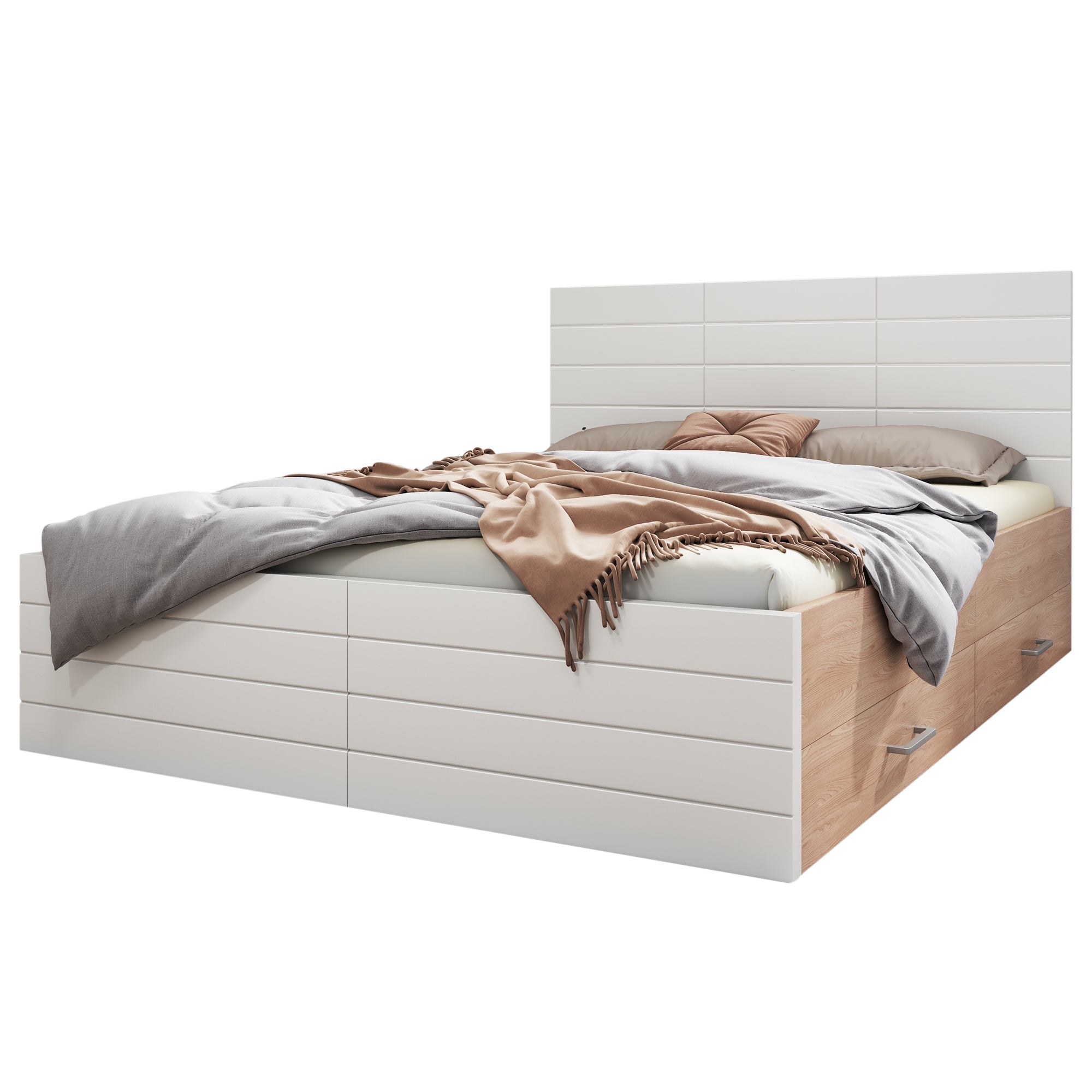Logidon tweepersoonsbed 160x200 cm wit eiken met lattenbodem en 2 lades