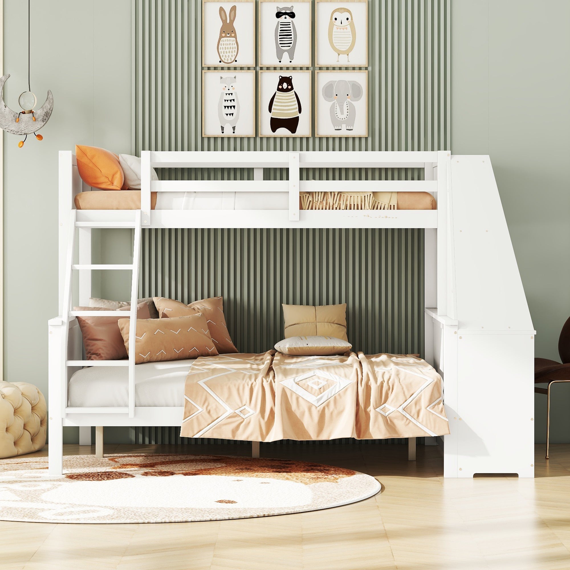 Logidon Bunk Bed 90x200 and 140x200 with Table and Storage Space White
