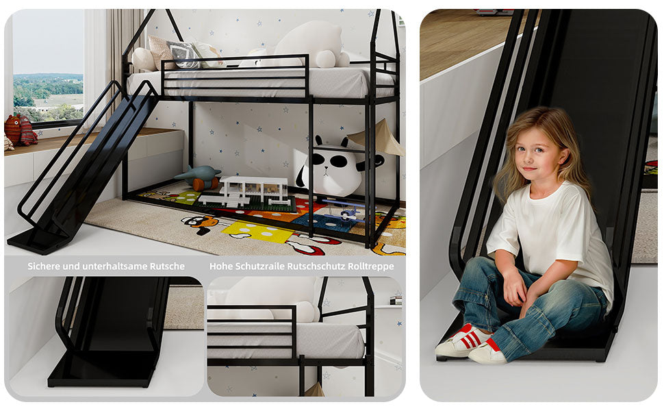 Logidon Twin over stapelbed met glijbaan Zwart