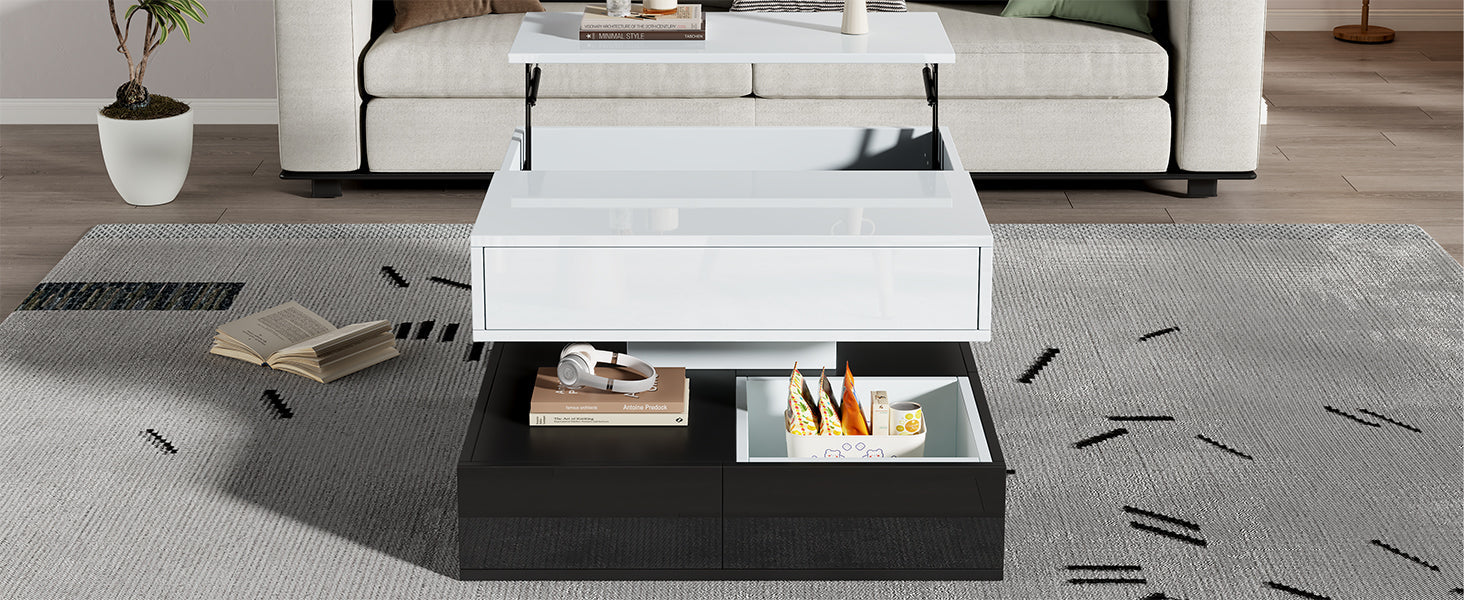 Logidon salontafel 70x70 hefblad 360 graden draaibaar 3 lades wit