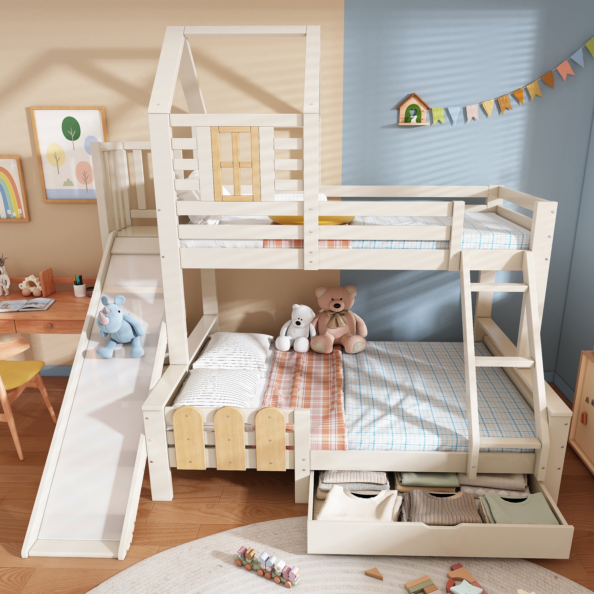 Logidon stapelbed 90x200/140x200 schuiflaadladder blokhut design