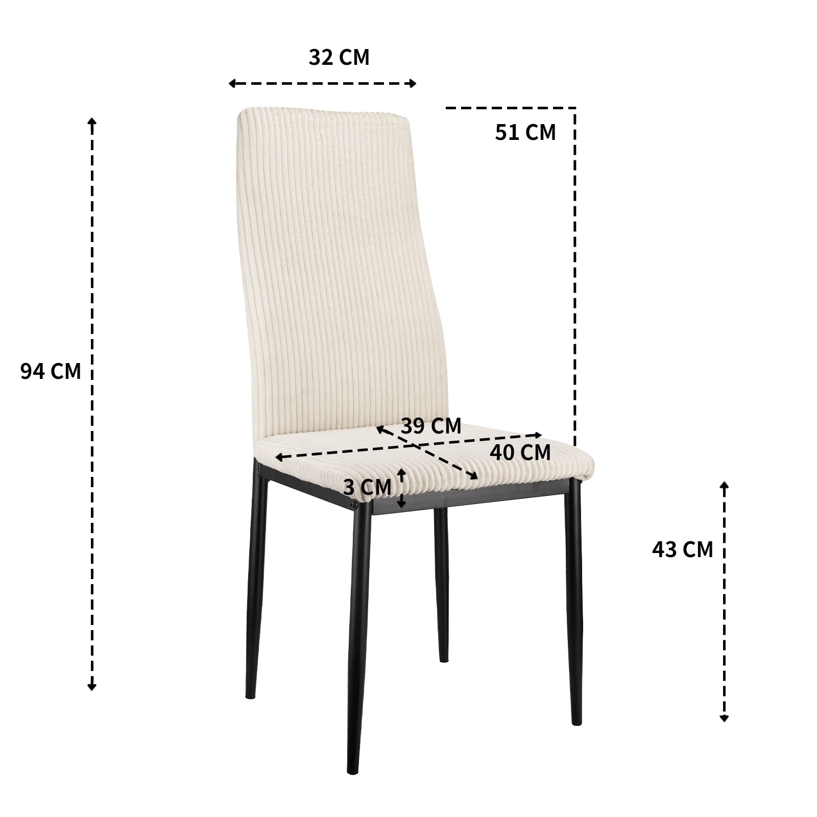 Logidon Eetkamerstoel set van 4 beige corduroy hoge rugleuning