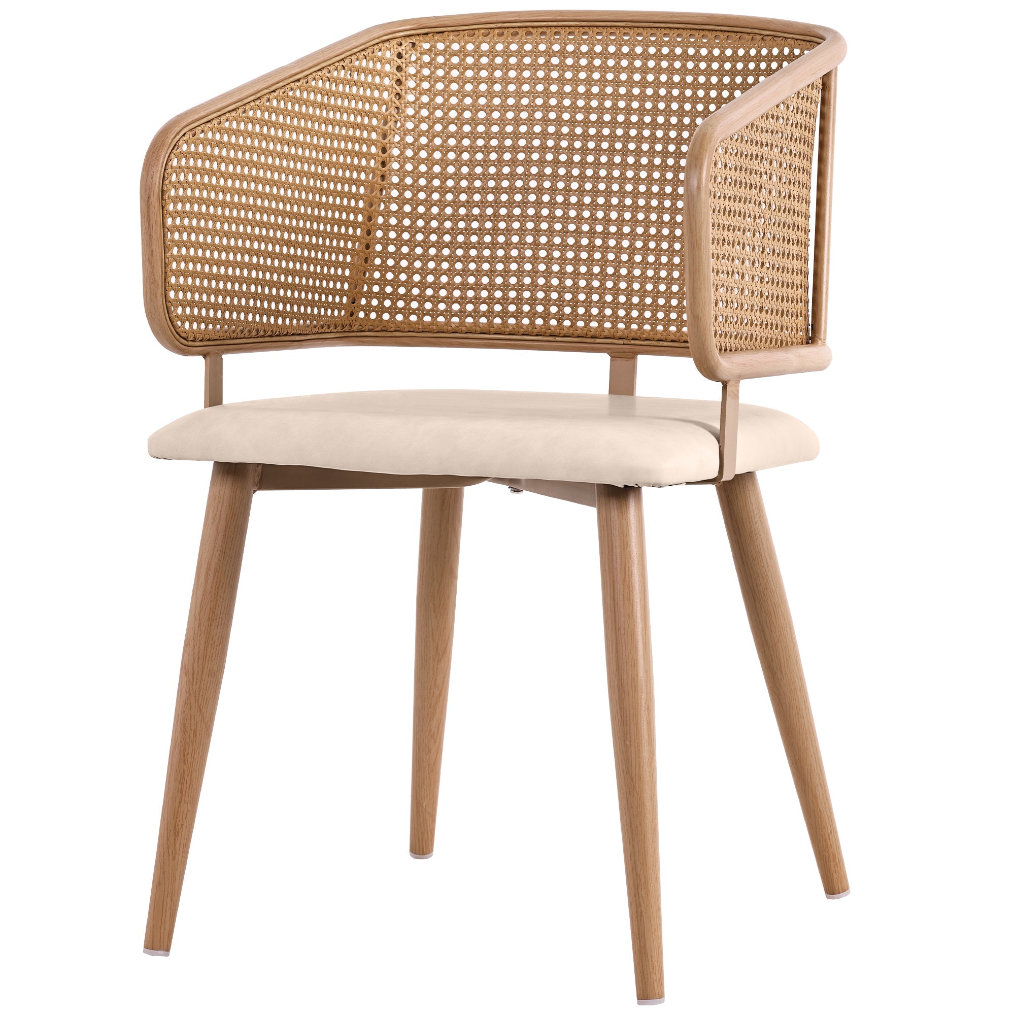 Logidon Set of 4 Dining Chairs Rattan Back PU Leather Beige Brown