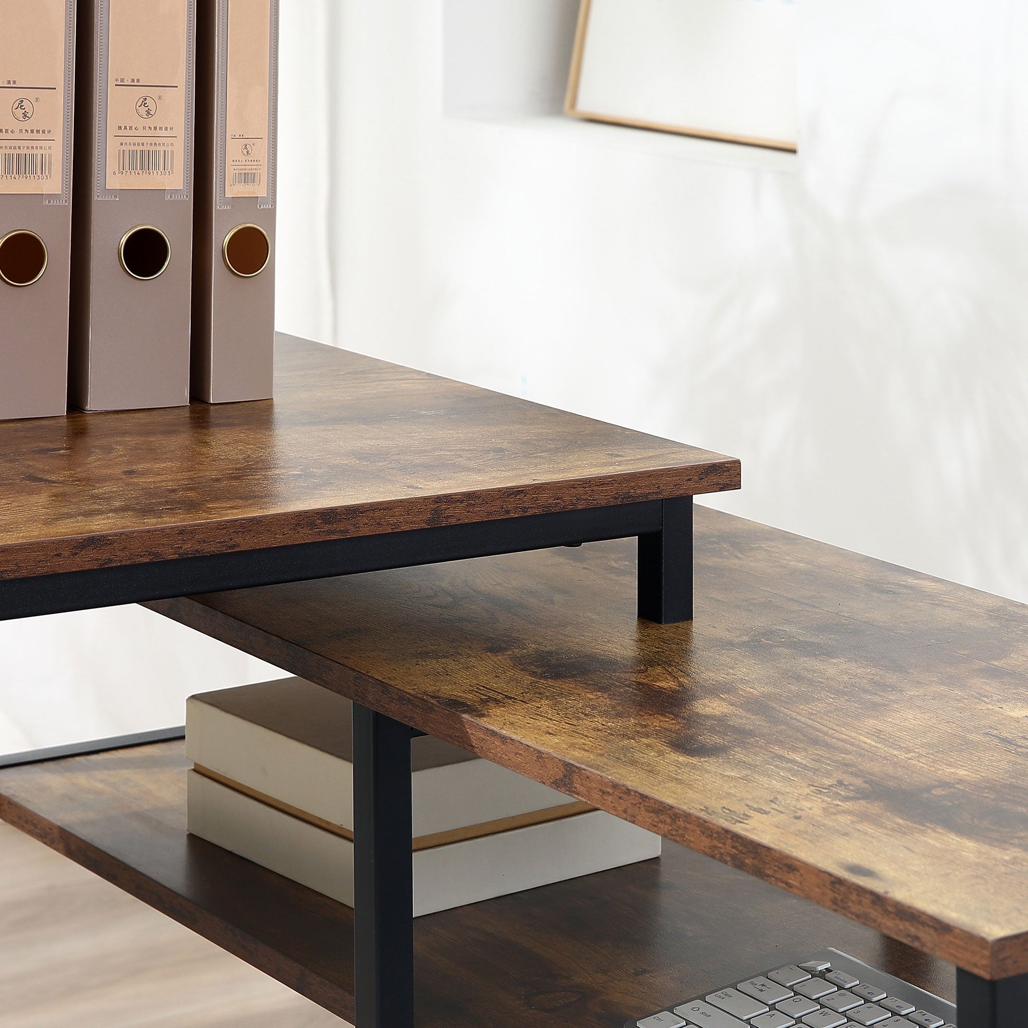 Logidon Hoekbureau L-vorm PC-tafel 135x90x79 cm Rustiek Bruin