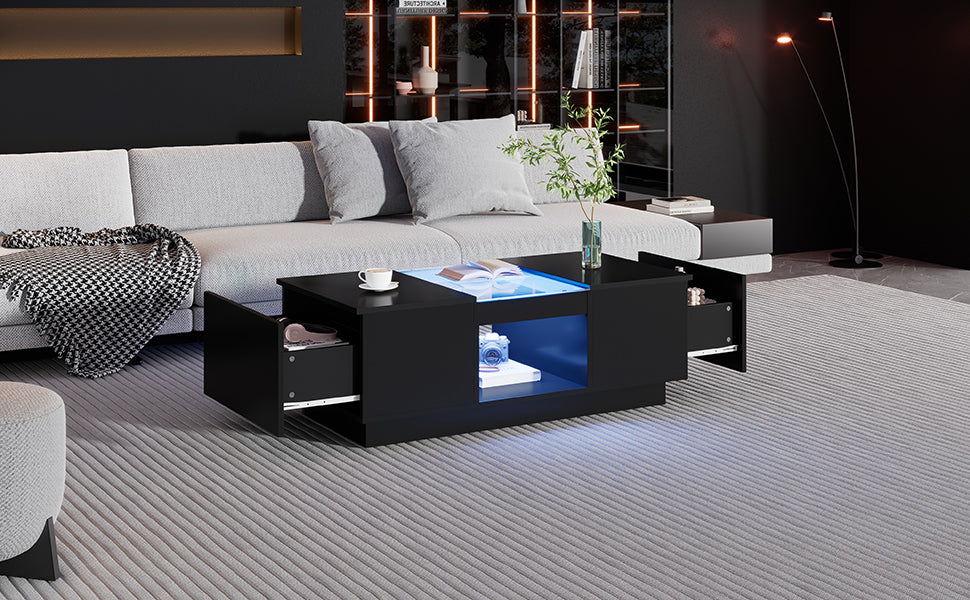 Logidon Zwarte salontafel 100x50x35,5 cm glaspanelen LED