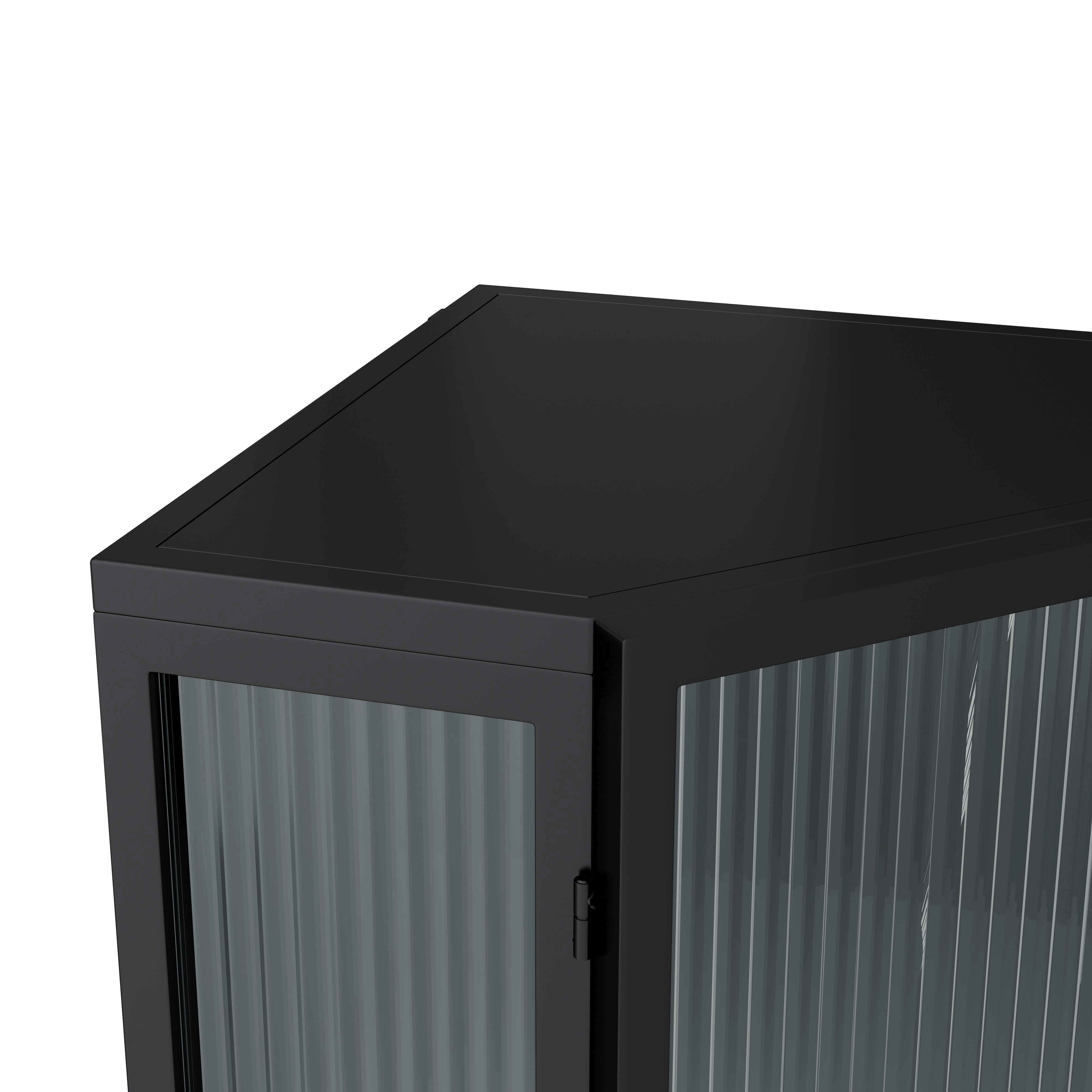 Logidon Hoekkast 56 cm Drie lagen met deuren van gehard glas Zwart