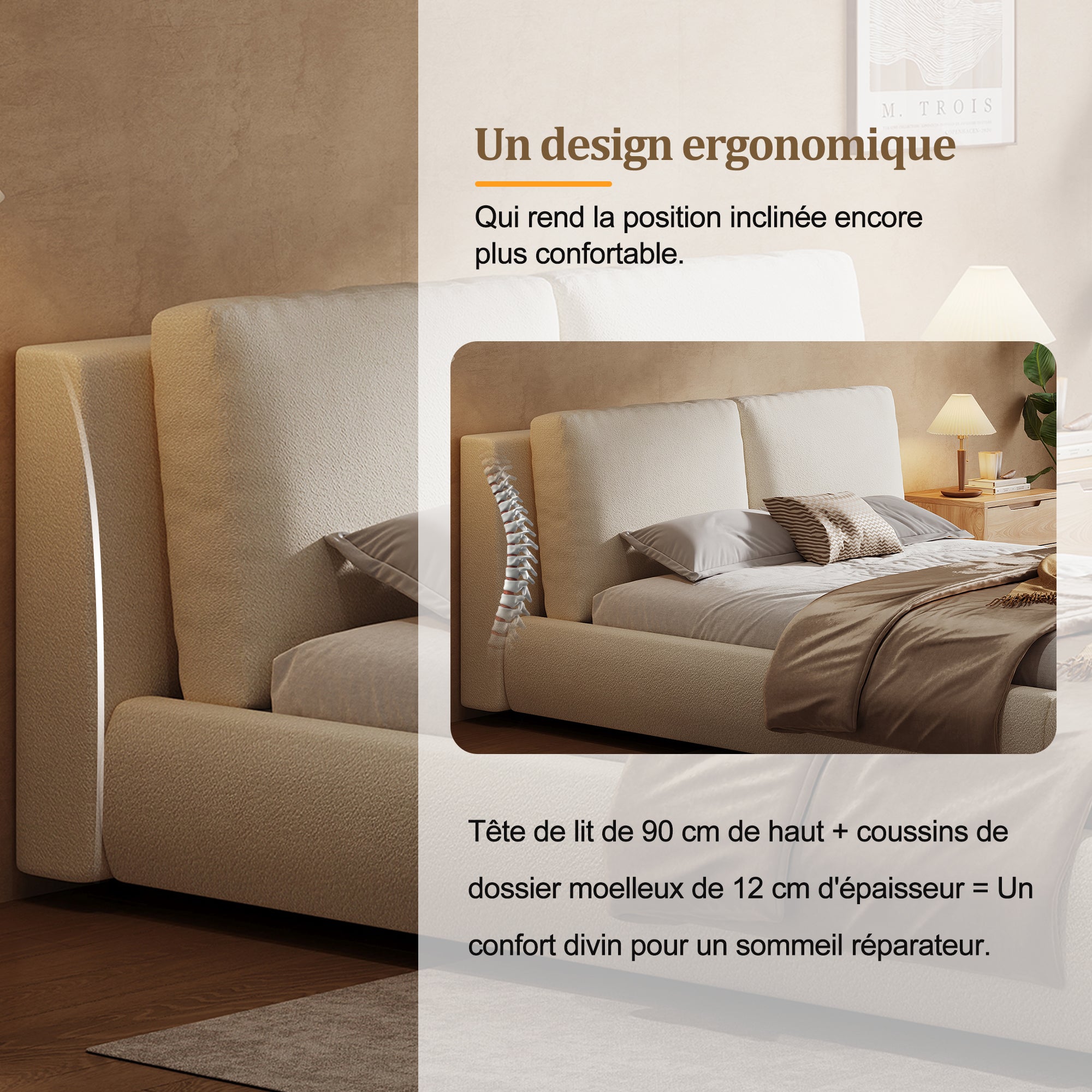 Logidon gestoffeerd bed 180x200 cm met opbergruimte en hydrauliek beige bouclé