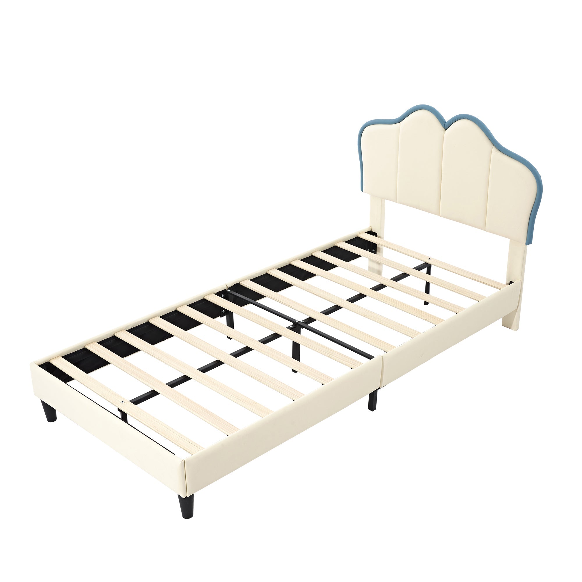 Logidon gestoffeerd bed 90x200 kinderbed wit blauw met zachte beschermranden