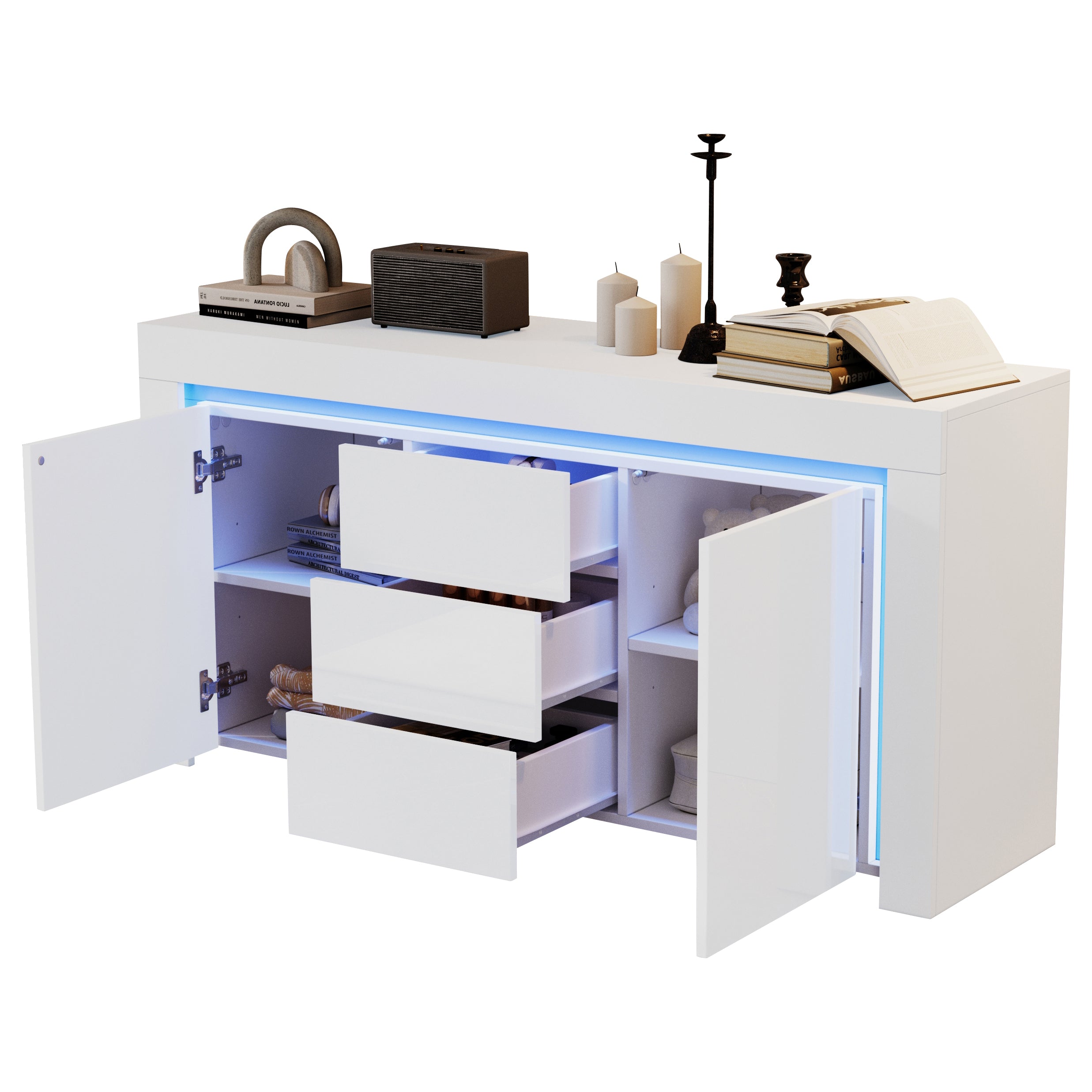 Logidon wit hoogglans dressoir 140x40x65 cm met LED verlichting