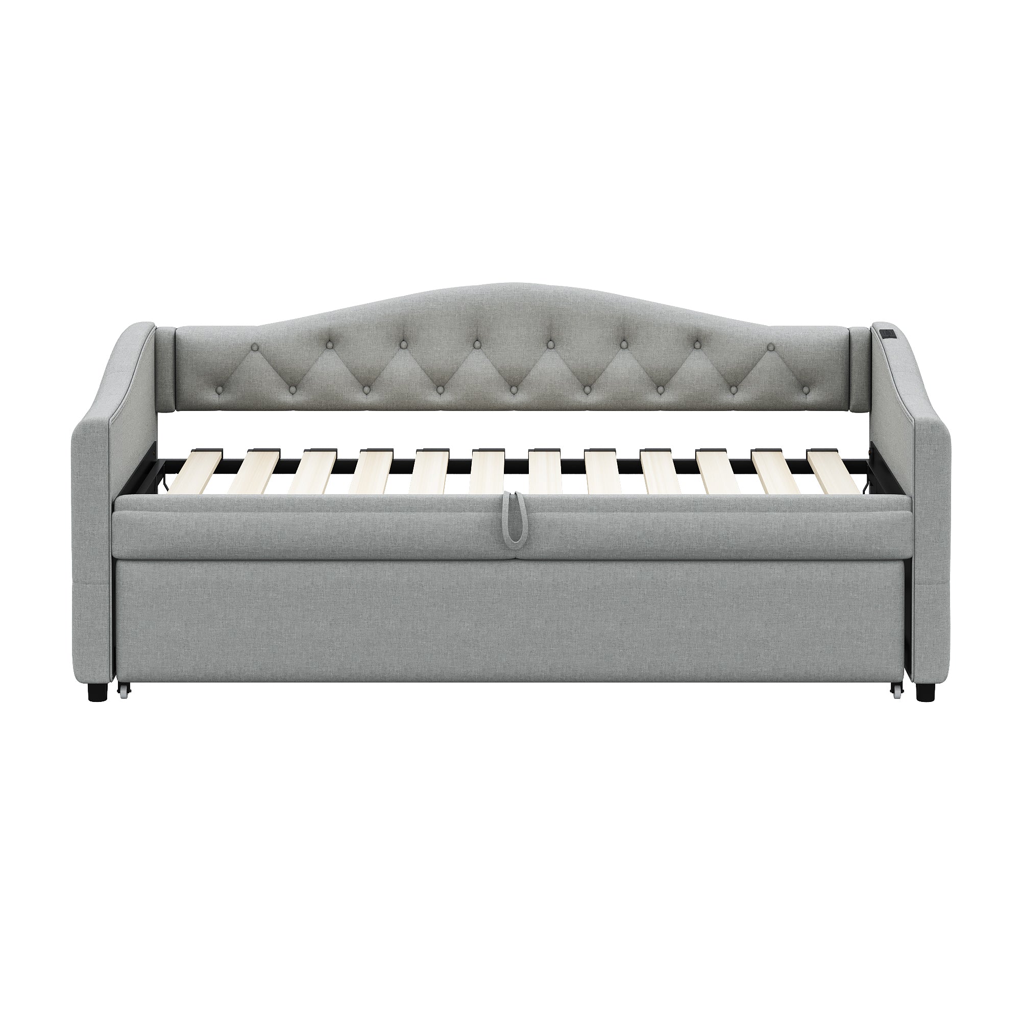 Logidon Upholstered Bed Extendable Sofa Bed 90x200 Gray Linen Fabric USB